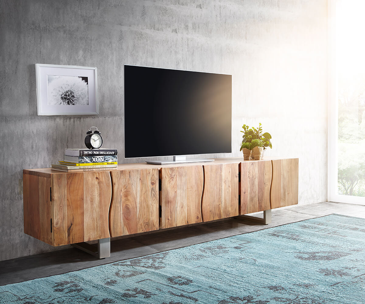 Fernsehtisch Live-Edge 220 cm 6 Türen Baumkante Lowboard	