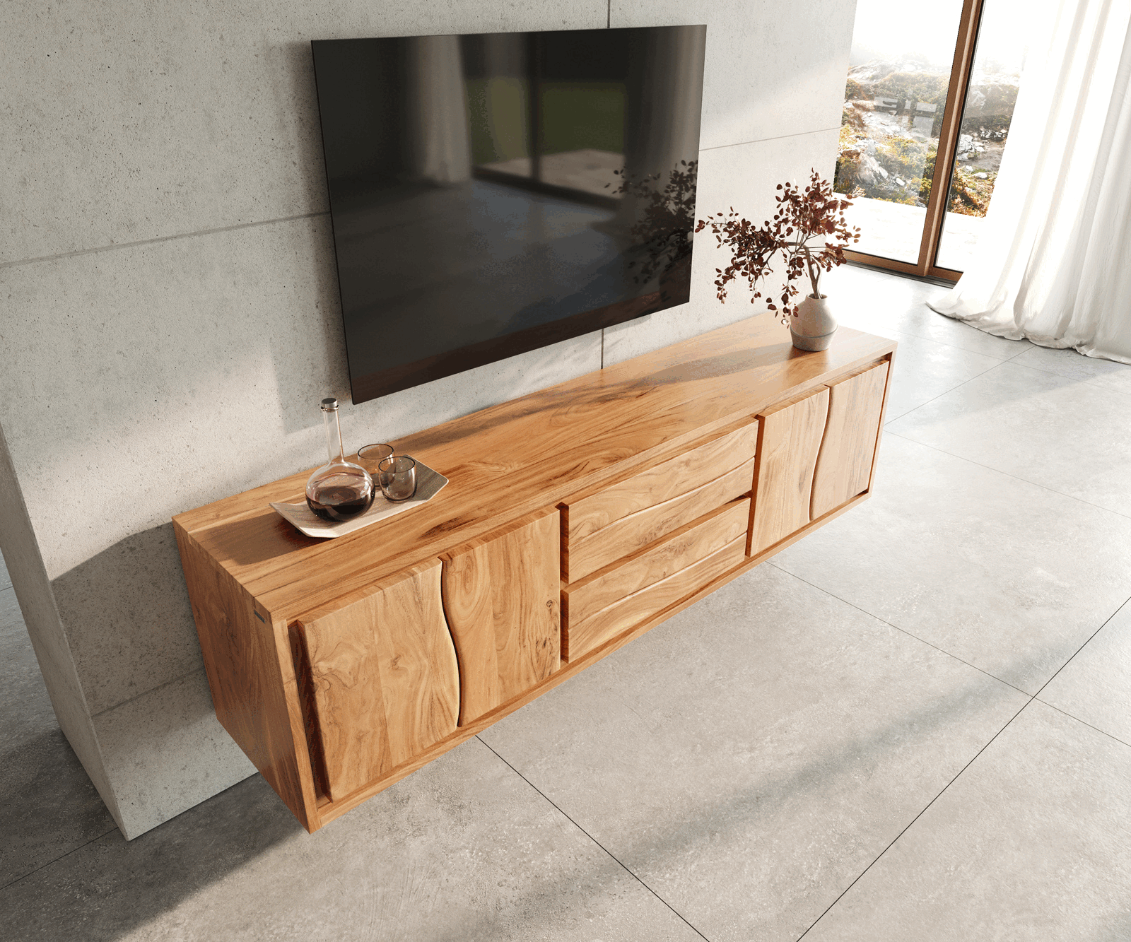 Lowboard Live-Edge 200 cm Akazie Natur 4 Türen 2 Schübe schwebend 4