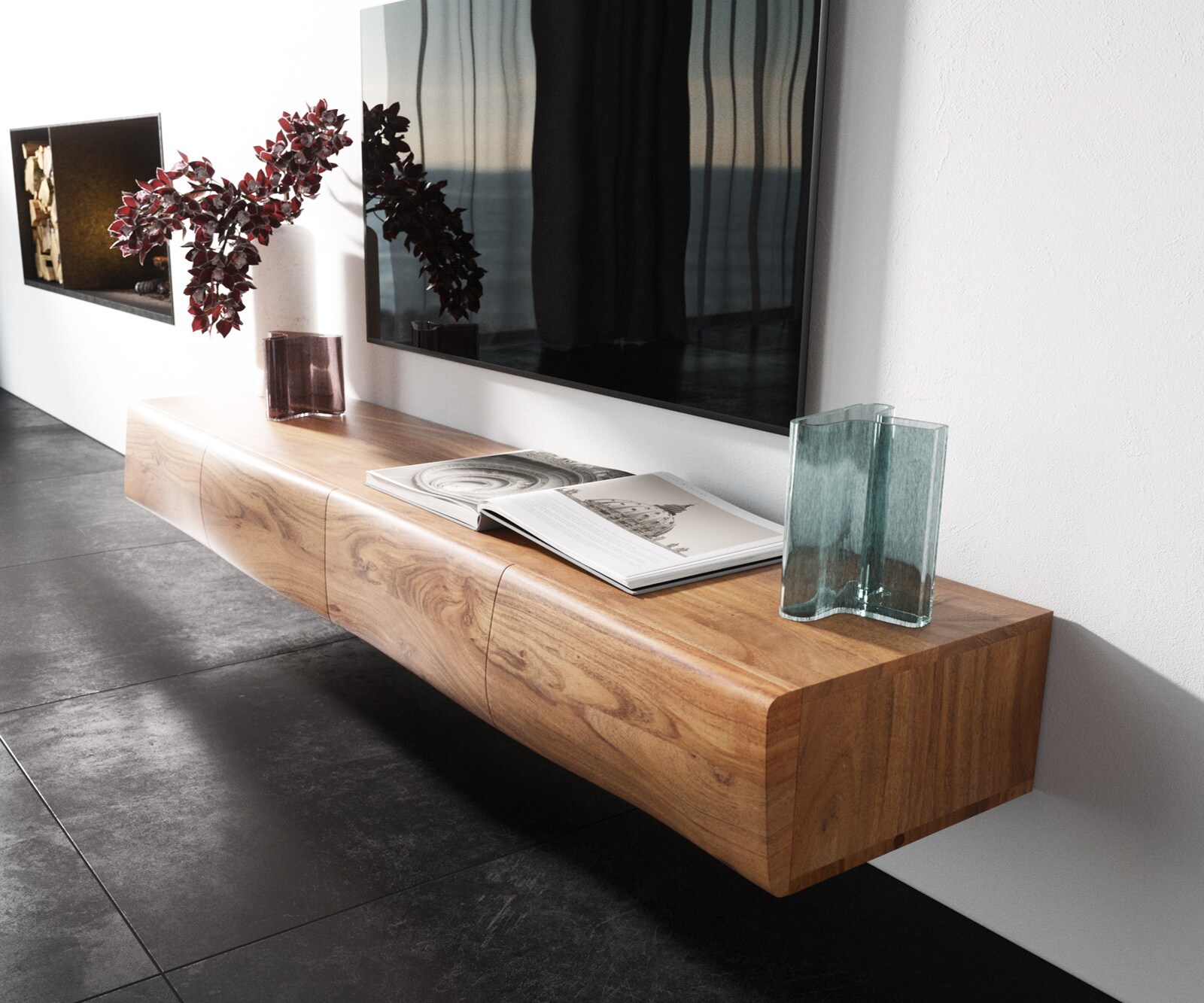 Meuble-TV New Live-Edge 175 cm acacia naturel 4 portes flottantes 1