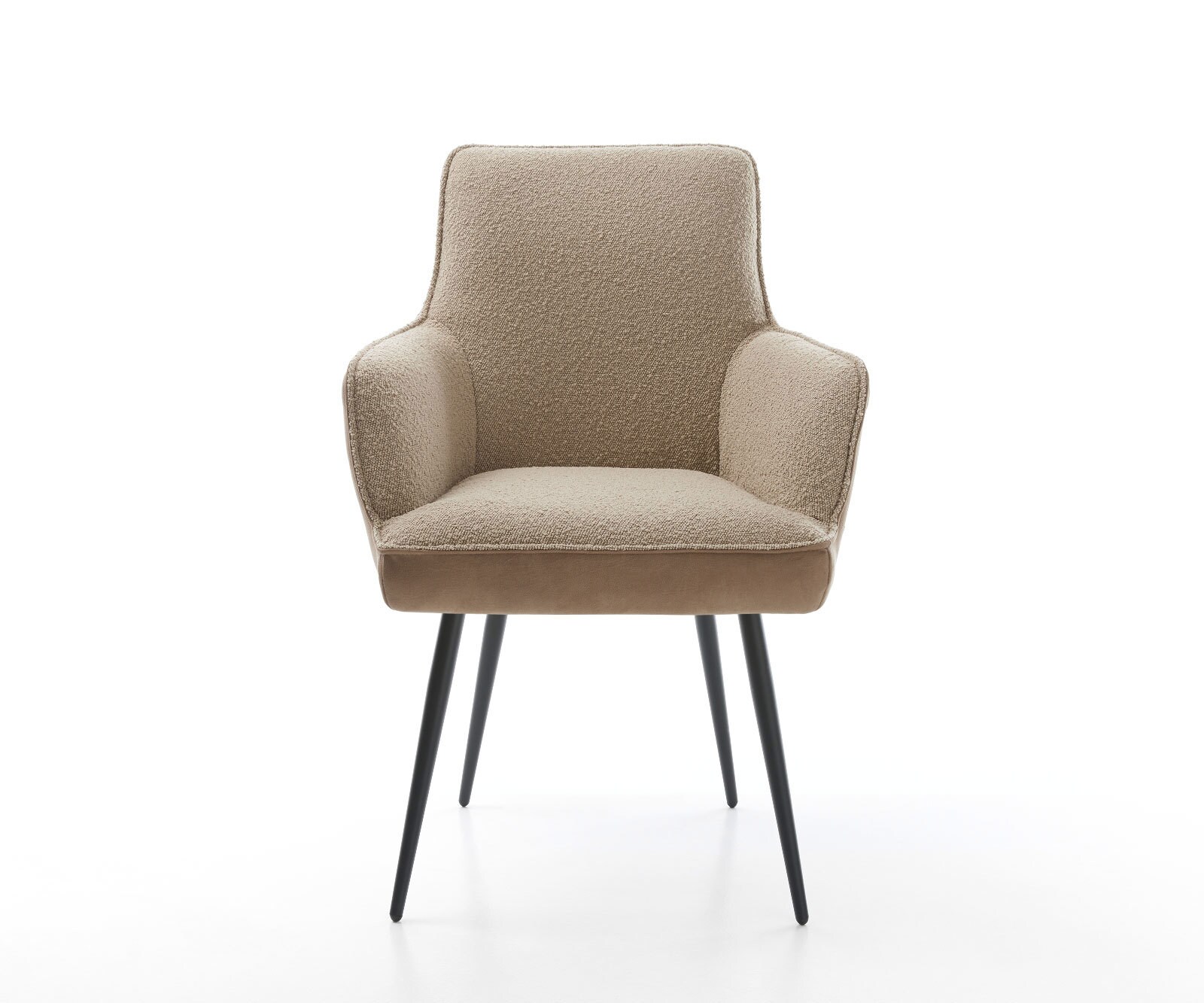 Chaise-de-salle-à-manger Heira-Flex avec accoudoirs tissu mixte couleur boue 4 pieds coniques noir ressorts ensachés 1