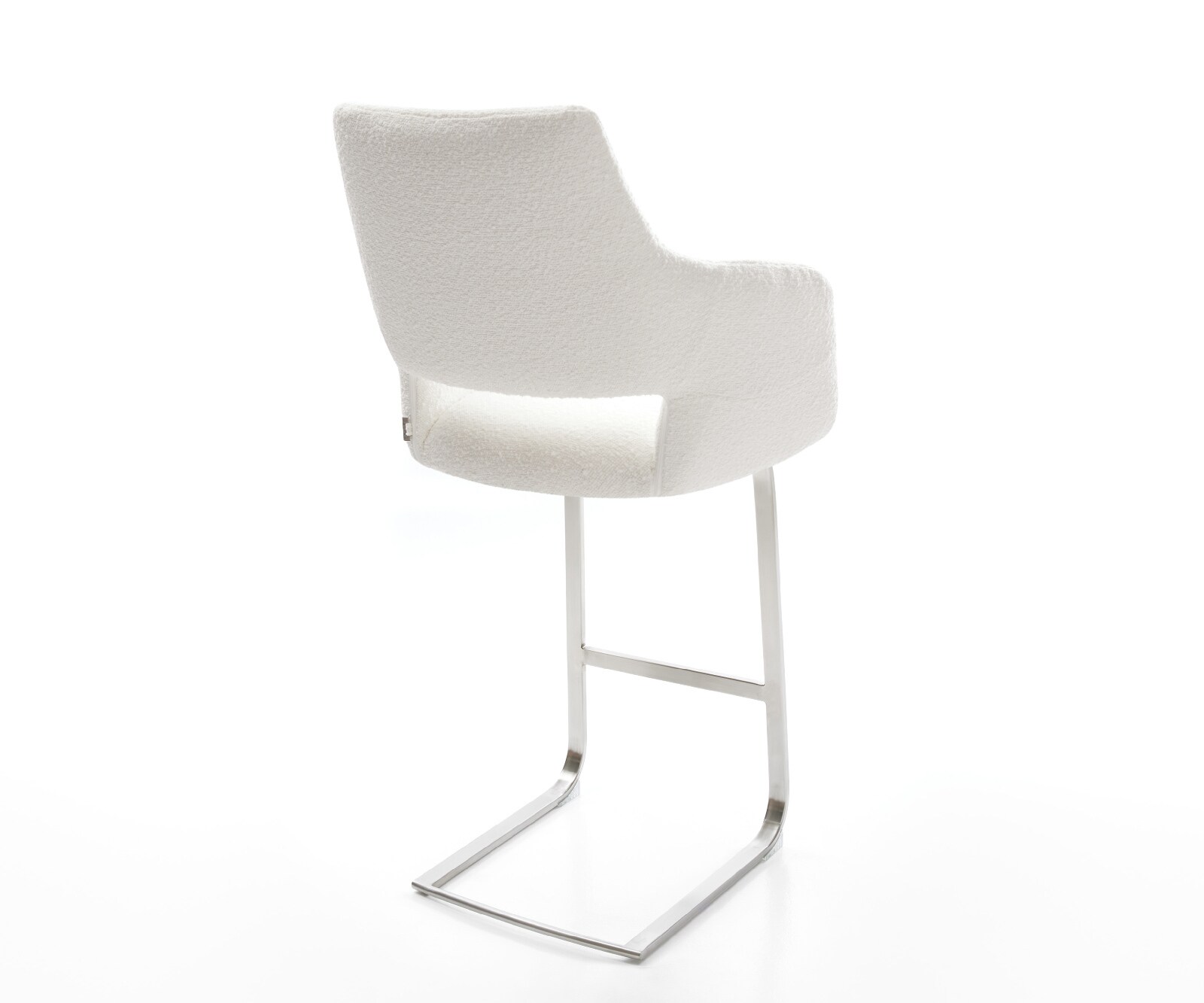 Barstuhl Yago-Flex Bouclé Creme-Weiß Freischwinger Flach Edelstahl Silberfarben Taschenfederkern 5