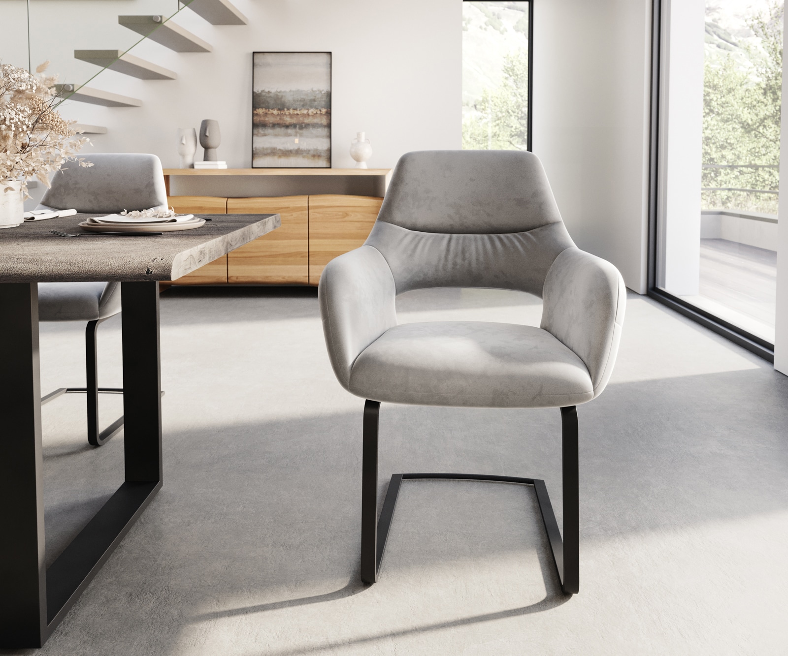 Freischwinger Yago-Flex mit Armlehnen Samt Grau Freischwinger flach Schwarz Taschenfederkern 1 Freischwinger Yago-Flex mit Armlehnen Samt Grau Freischwinger flach Schwarz Taschenfederkern 1