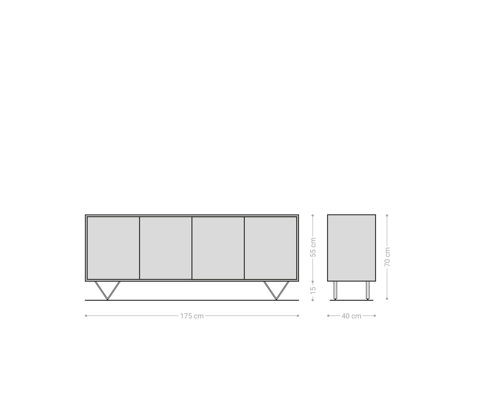 Sideboard Kleo 175 cm Akazie Natur 4 Türen V-Fuß Edelstahl 6