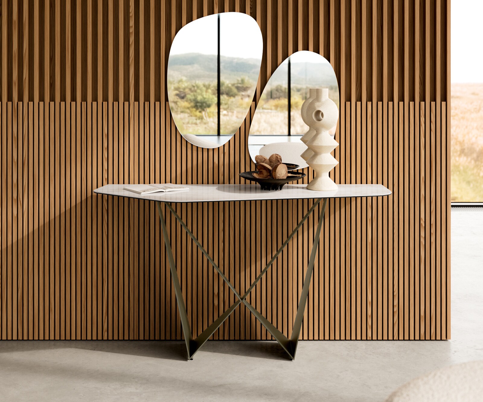 Konsolentisch Edge Polygonal 140x50 cm Keramik Onyx Champagne Spios Metall Effektfinish Titan 4
