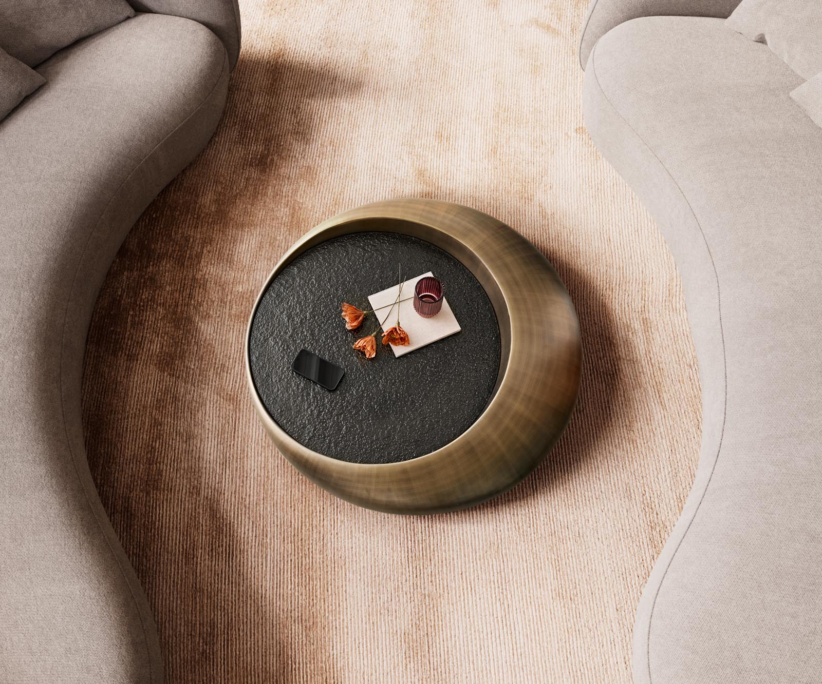 Table basse Blaise 100x100 cm or avec verre en relief taupe 3 Table basse Blaise 100x100 cm or avec verre en relief taupe 3