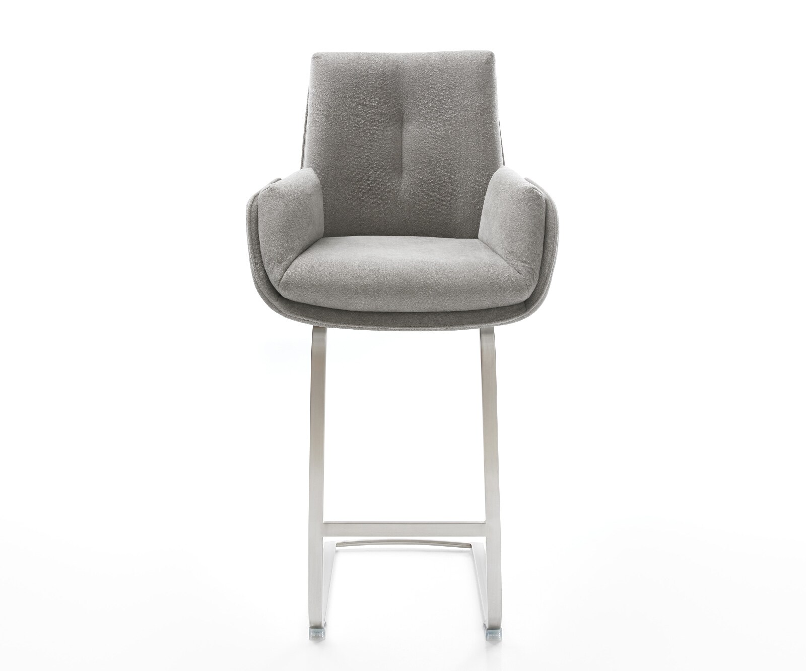 Barstuhl Clea-Flex Strukturstoff Soft Grau Freischwinger Flach Edelstahl Taschenfederkern 2