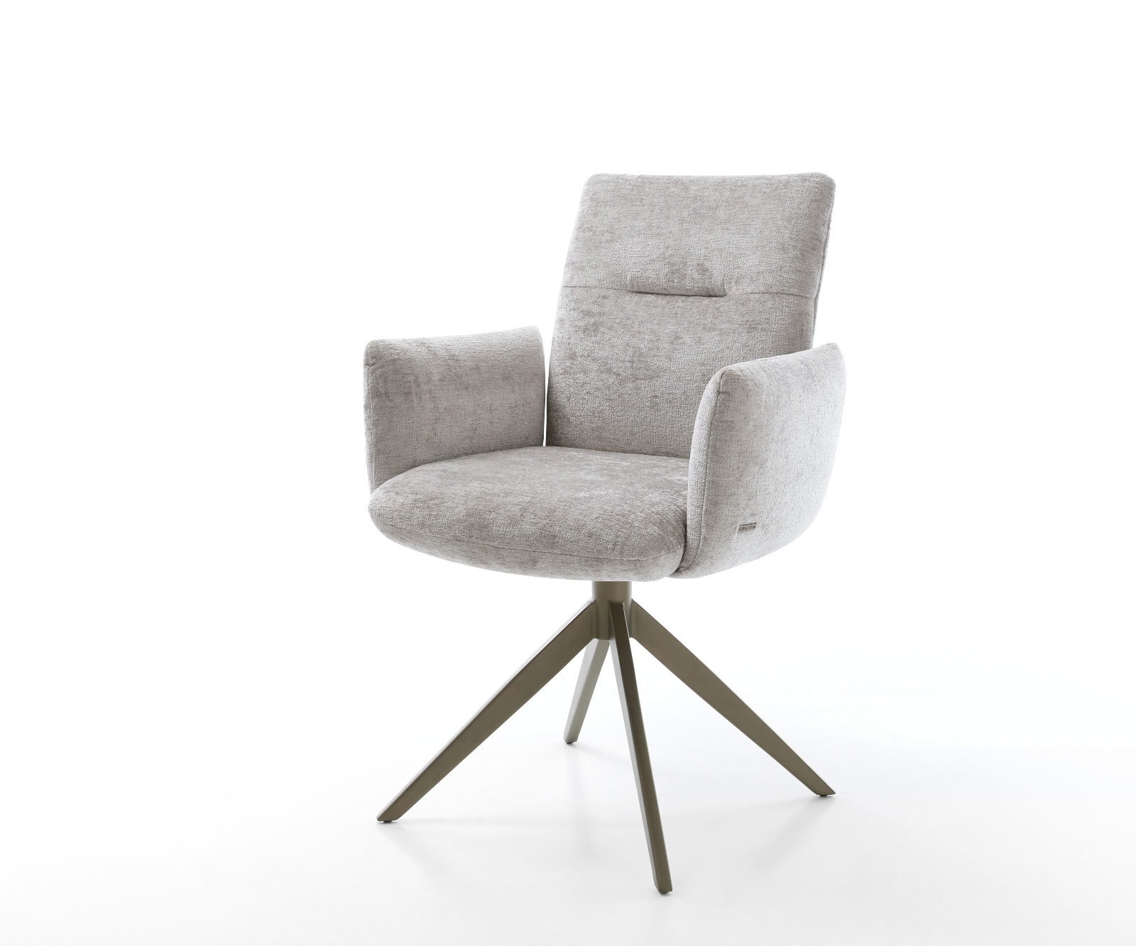 Chaise-pivotante Jova-Flex chenille gris argenté pied croisé large aspect titane pivotement sur 360° fonction bascule ressorts ensachés
