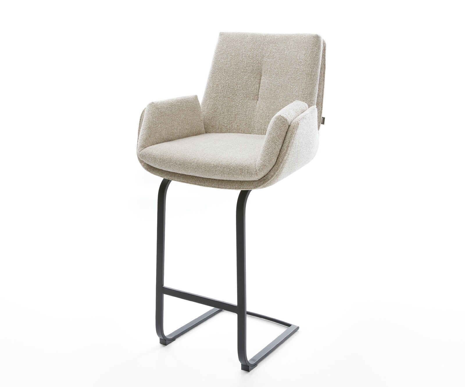 Chaise-de-bar Clea-Flex Tissu tissé doux Beige Pied cantilever plat noir Noir 1