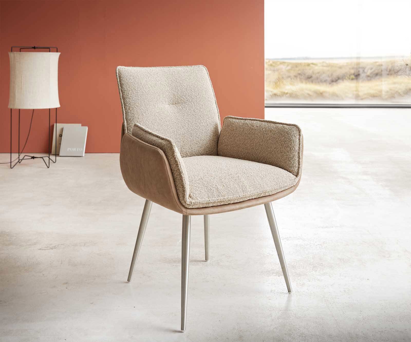 Esszimmerstuhl Nela-Flex Materialmix Schlamm 4-Fuß konisch Edelstahl Esszimmerstuhl Nela-Flex Materialmix Schlamm 4-Fuß konisch Edelstahl