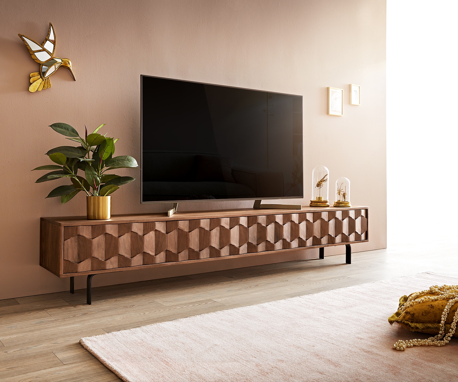Buffet bas Fevo 220 cm acacia marron 4 portes Buffet bas Fevo 220 cm acacia marron 4 portes