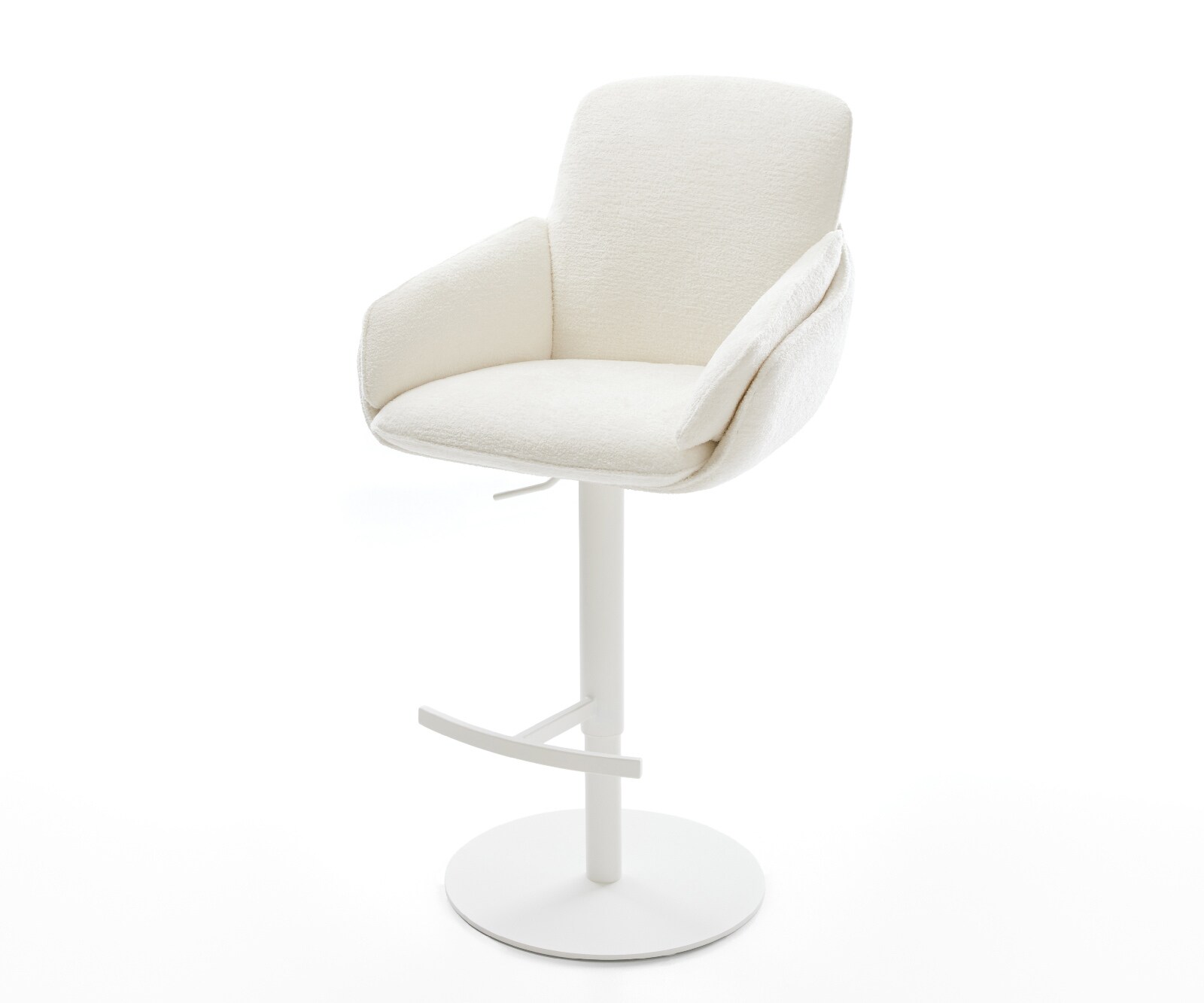 Barstuhl Luan-Flex Bouclé Soft Beige Drehfuß höhenverstellbar Metall Weiß 1