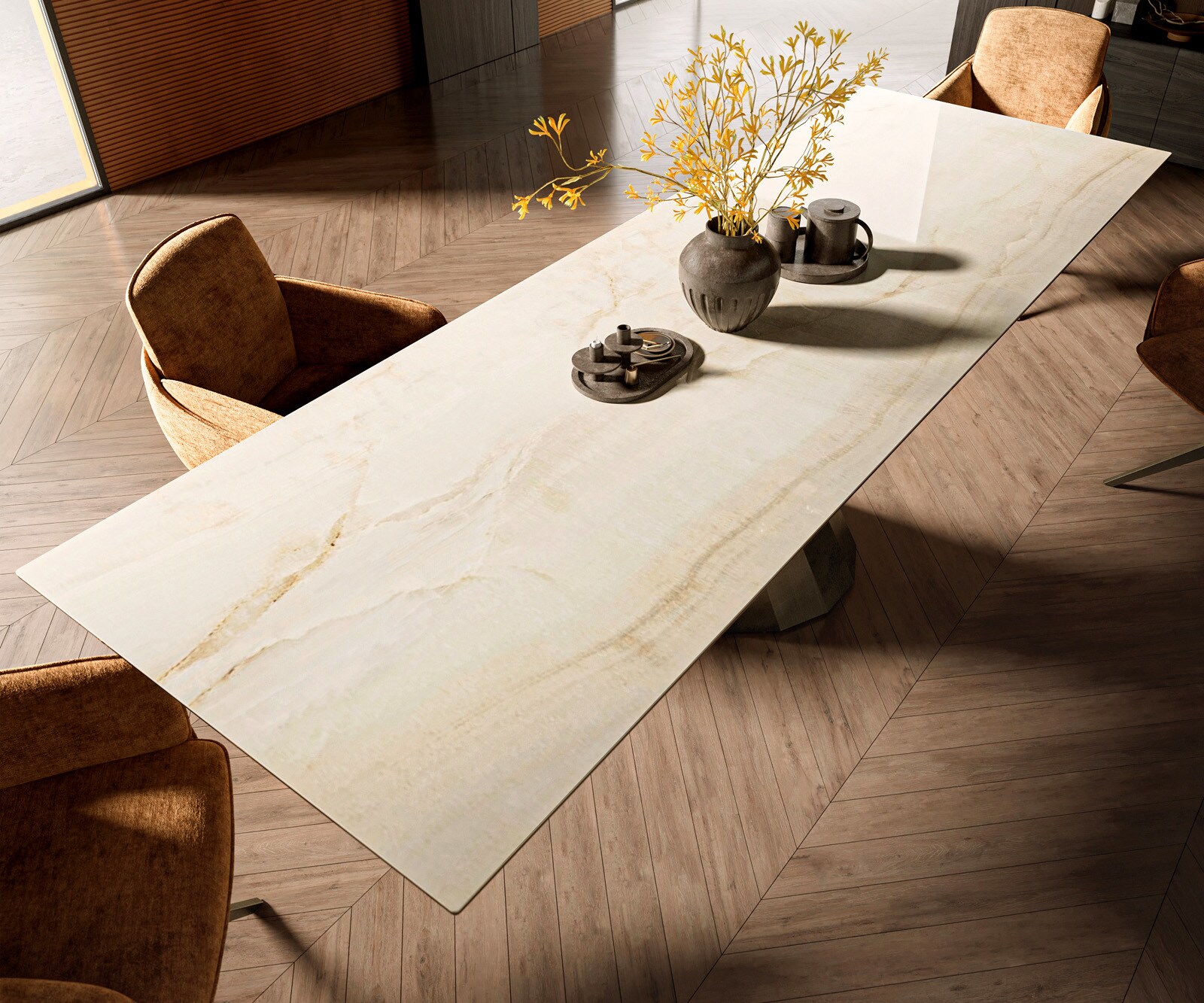 Esstisch Edge 300x100 Keramik Laminam® Onice Oro ​Parabel Metallic Gold 3