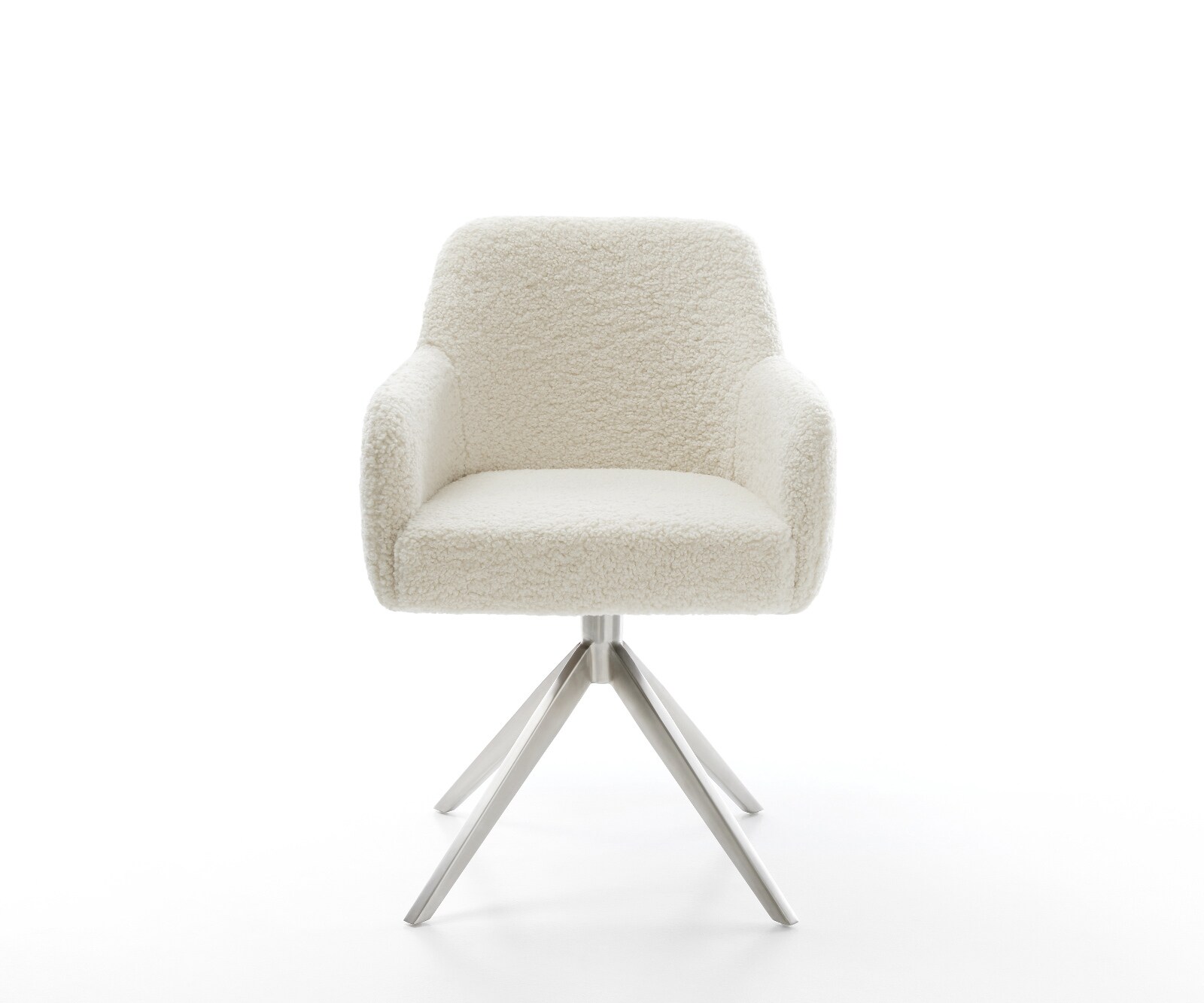 Drehstuhl Greg-Flex Teddystoff Beige Kreuzgestell breit Edelstahl 360° drehbar Wippfunktion Taschenfederkern 1