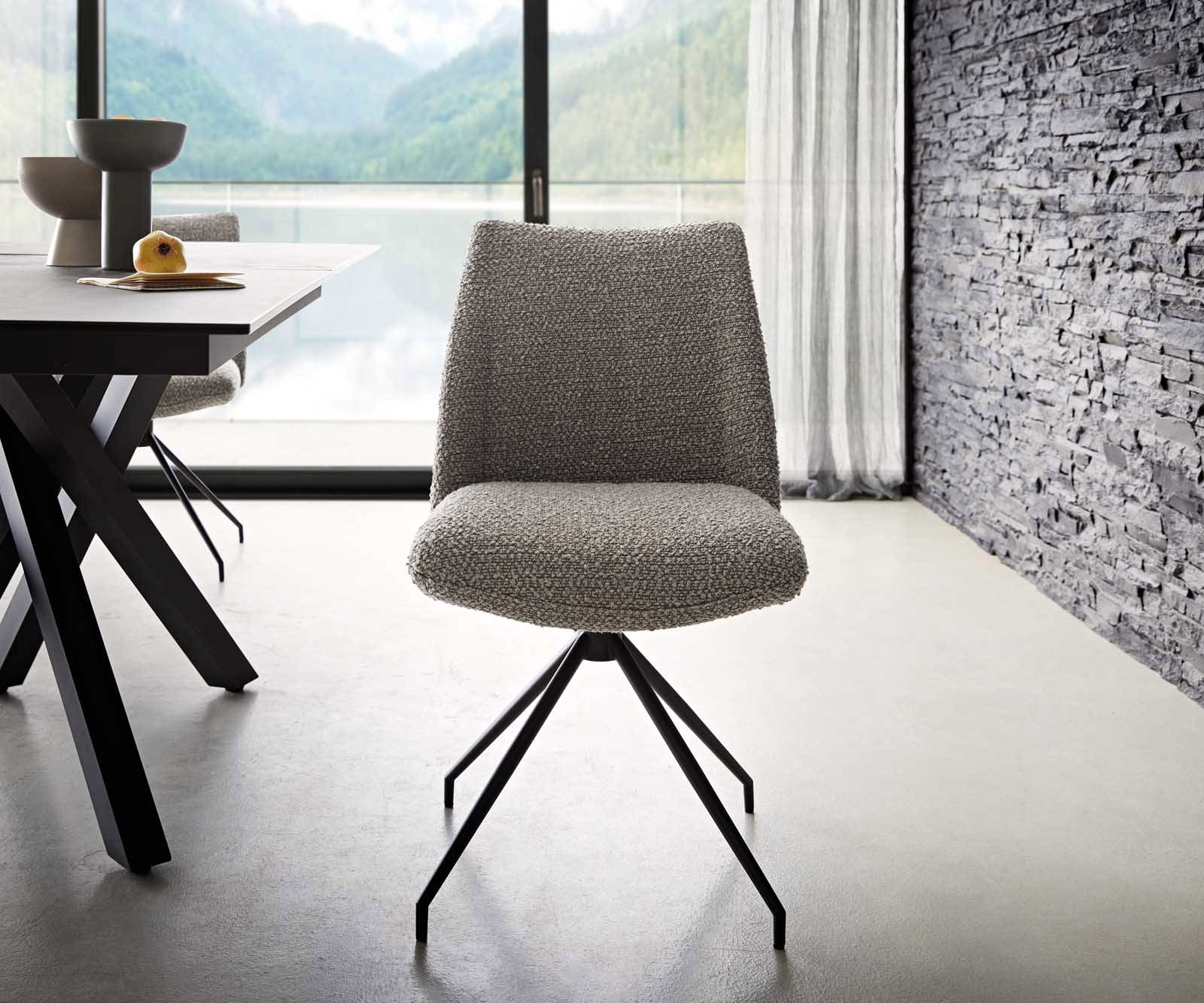 Drehstuhl Elso-Flex Bouclé Silbergrau Kreuzgestell konisch Schwarz 180° drehbar Taschenfederkern 1 Drehstuhl Elso-Flex Bouclé Silbergrau Kreuzgestell konisch Schwarz 180° drehbar Taschenfederkern 1