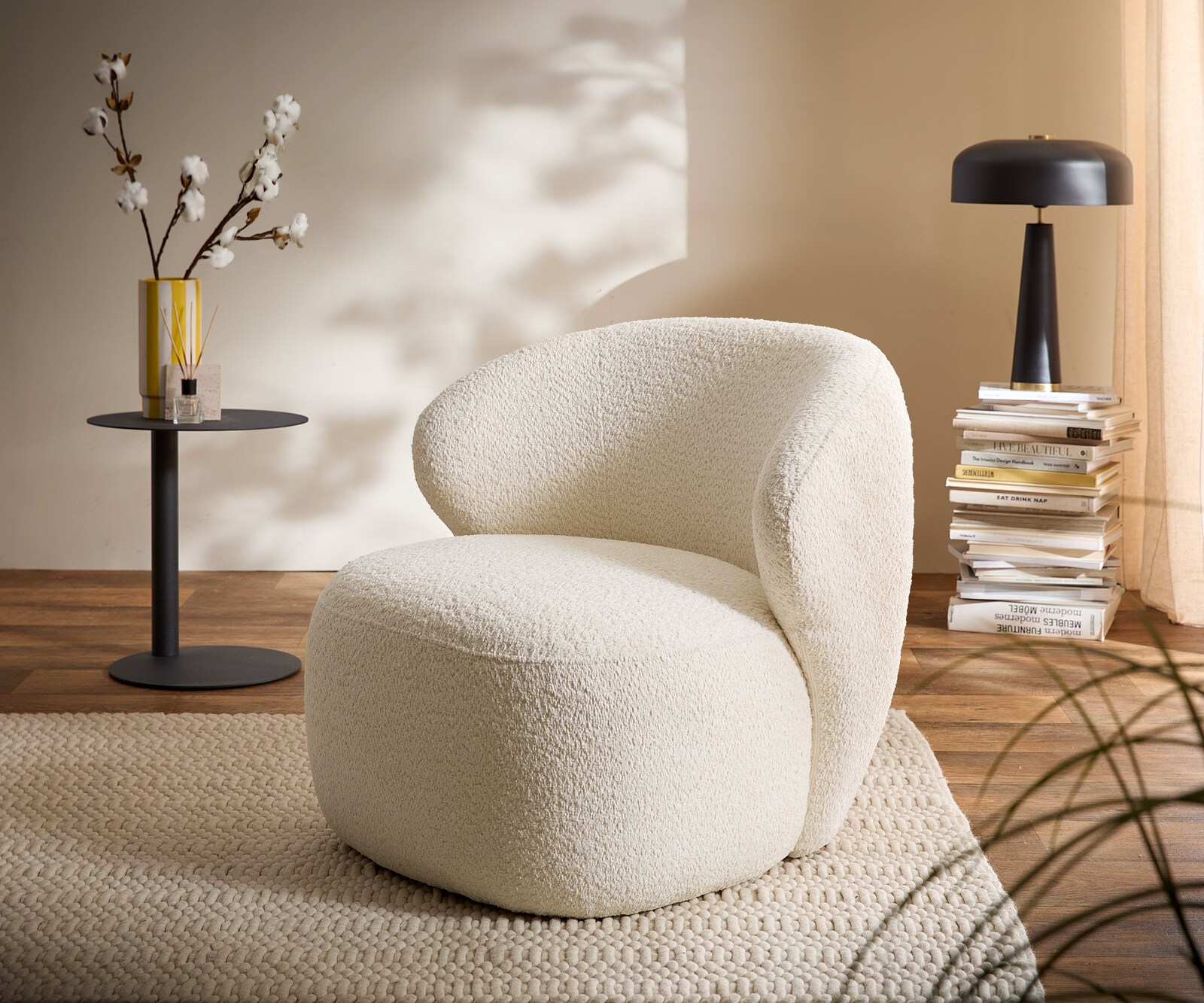 Loungesessel Pulo 80x80 cm Bouclé Weiß