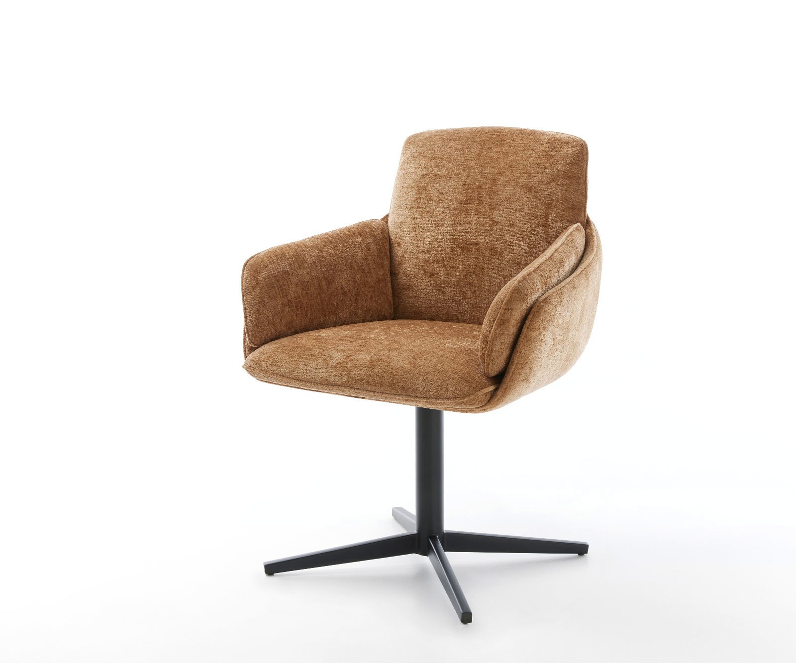 Chaise-de-salle-à-manger Luan-Flex avec accoudoirs tissu mixte couleur boue pied trapèze acier inoxydable