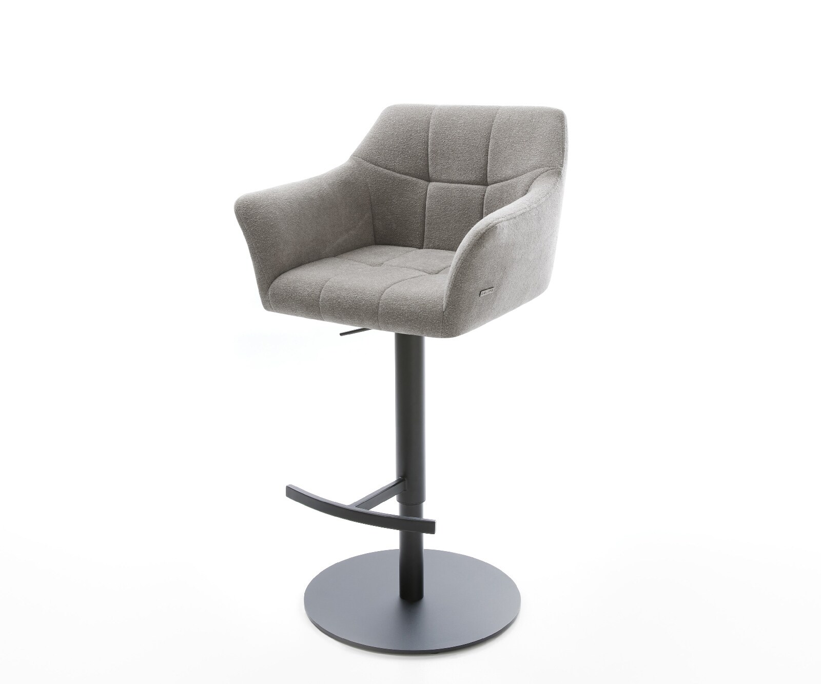 Chaise-de-bar Yulo-Flex Tissu structuré doux Gris Pied pivotant réglable en hauteur Noir Noir