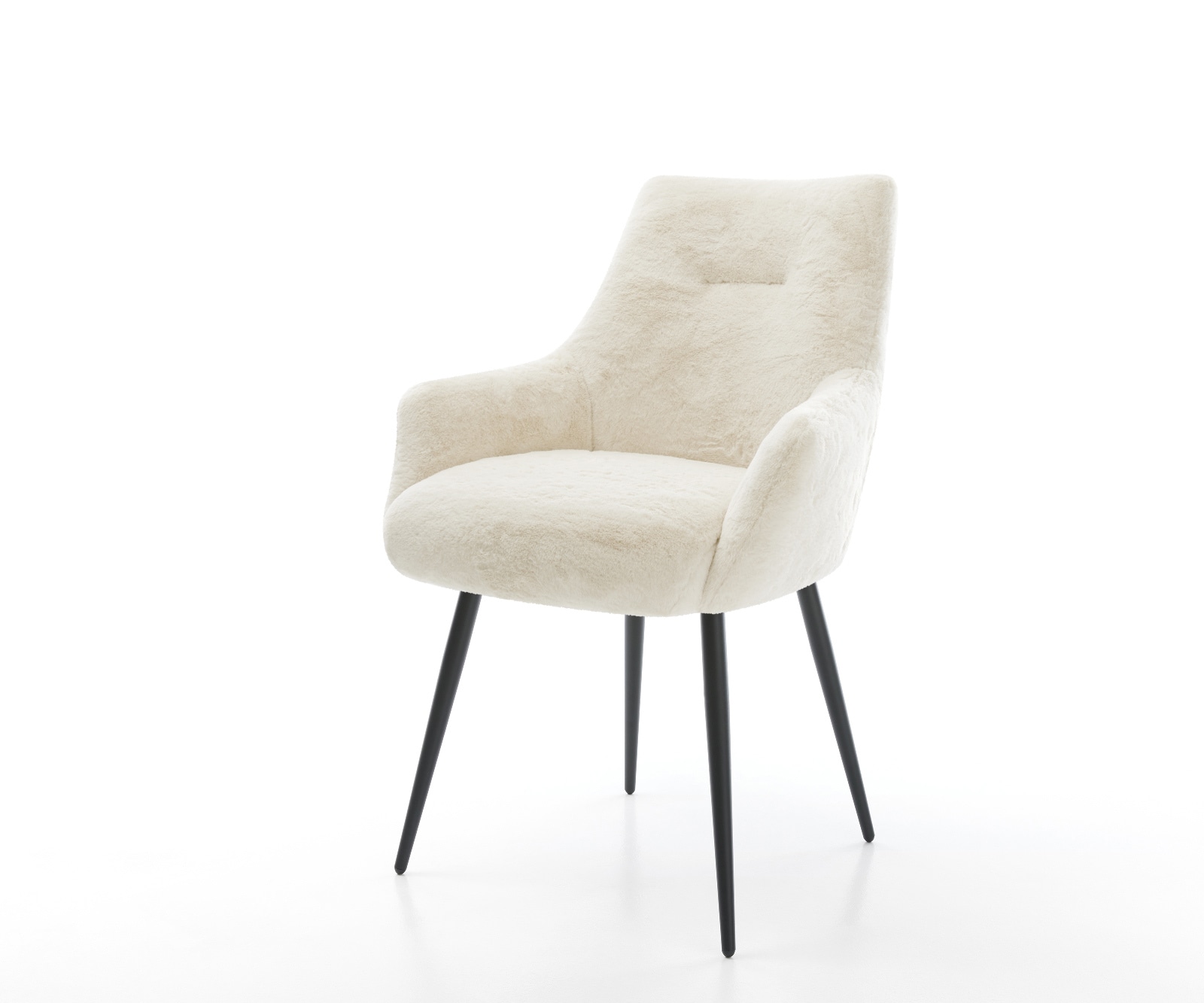 Esszimmerstuhl Alja-Flex mit Armlehnen Plüsch Creme-Weiß 4-Fuß konisch Schwarz Taschenfederkern 1