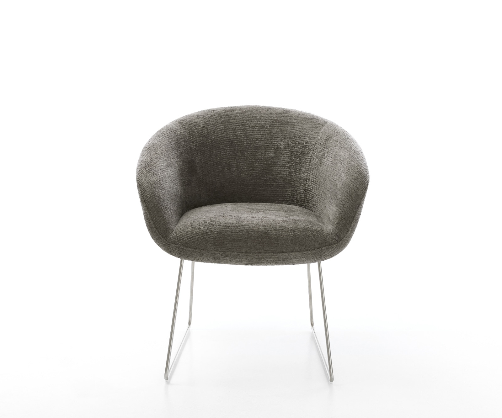 Chaise-de-salle-à-manger Vinka-Flex avec accoudoirs bouclé doux couleur boue pied trapèze acier inoxydable resorts ensachés 1