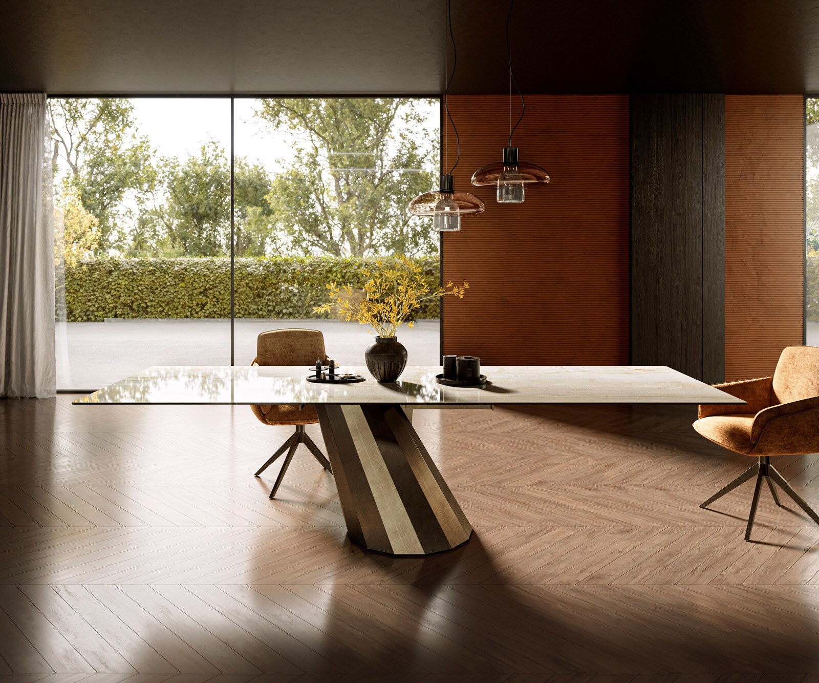 Esstisch Edge 300x100 Keramik Laminam® Onice Oro ​Parabel Metallic Gold