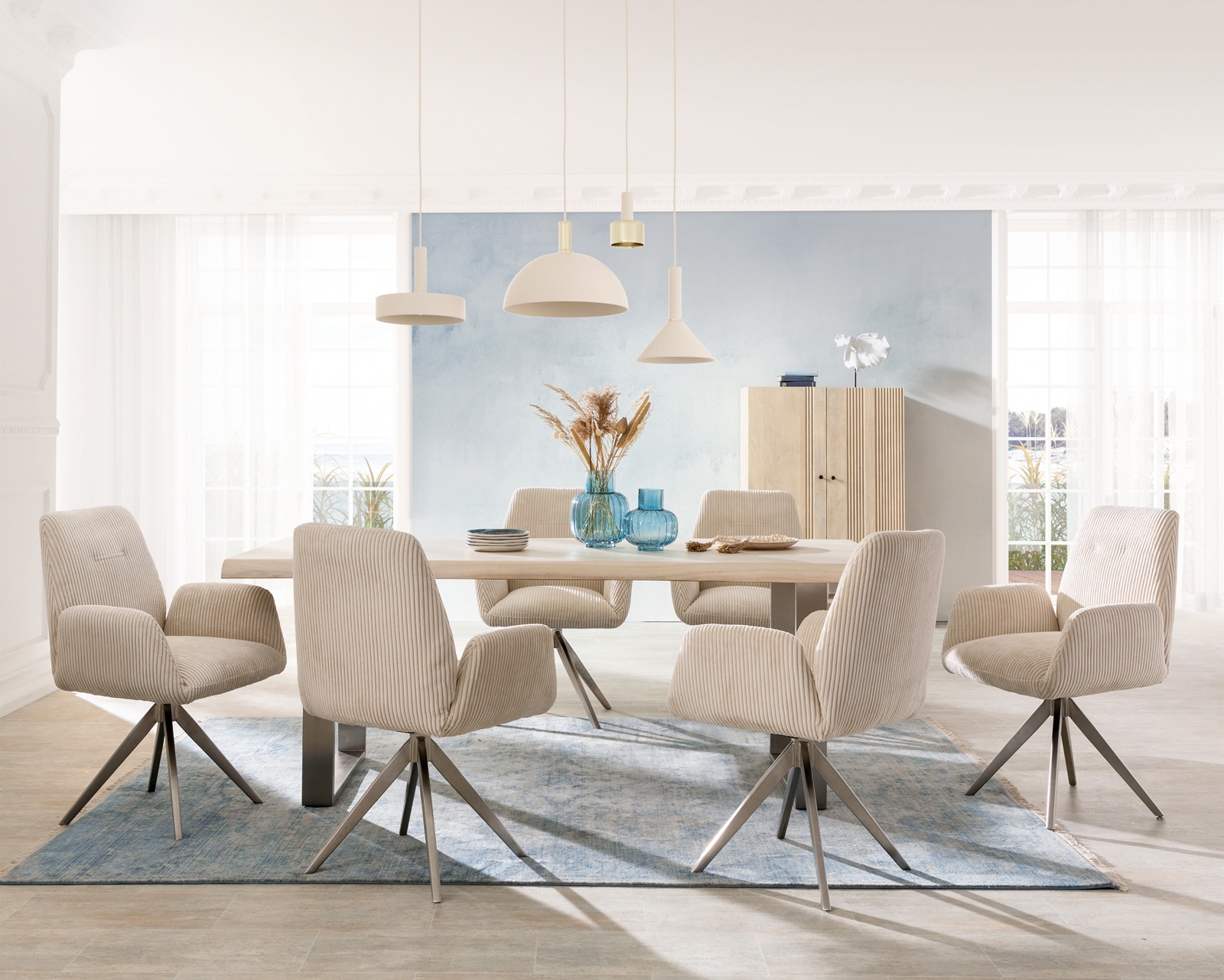Esszimmerstuhl Zoa-Flex Cord Beige Kreuzgestell kantig Edelstahl Taschenfederkern 3 Esszimmerstuhl Zoa-Flex Cord Beige Kreuzgestell kantig Edelstahl Taschenfederkern 3