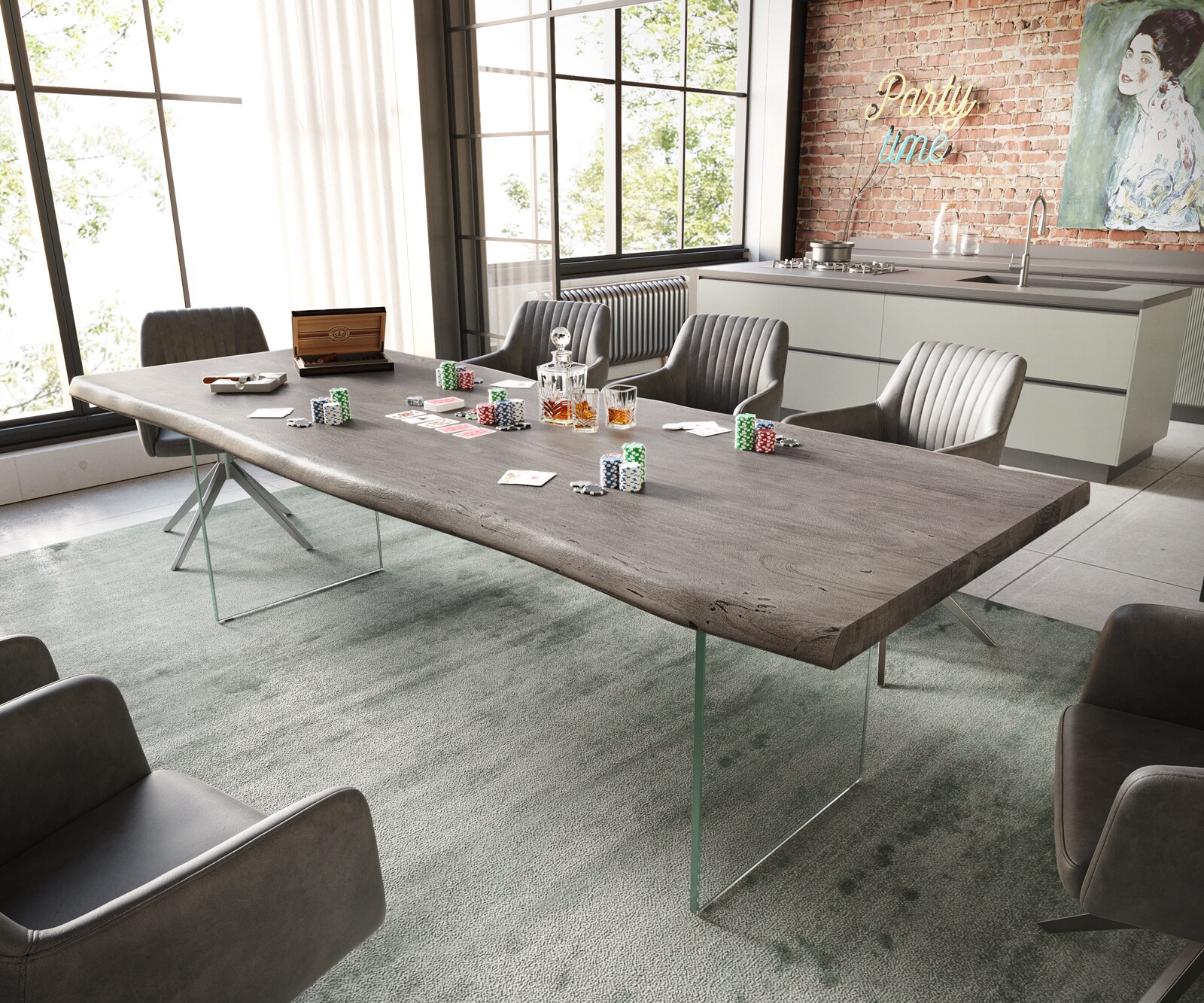 Esstisch Edge 260x100 XL Akazie Platin Glas Live-Edge 1
