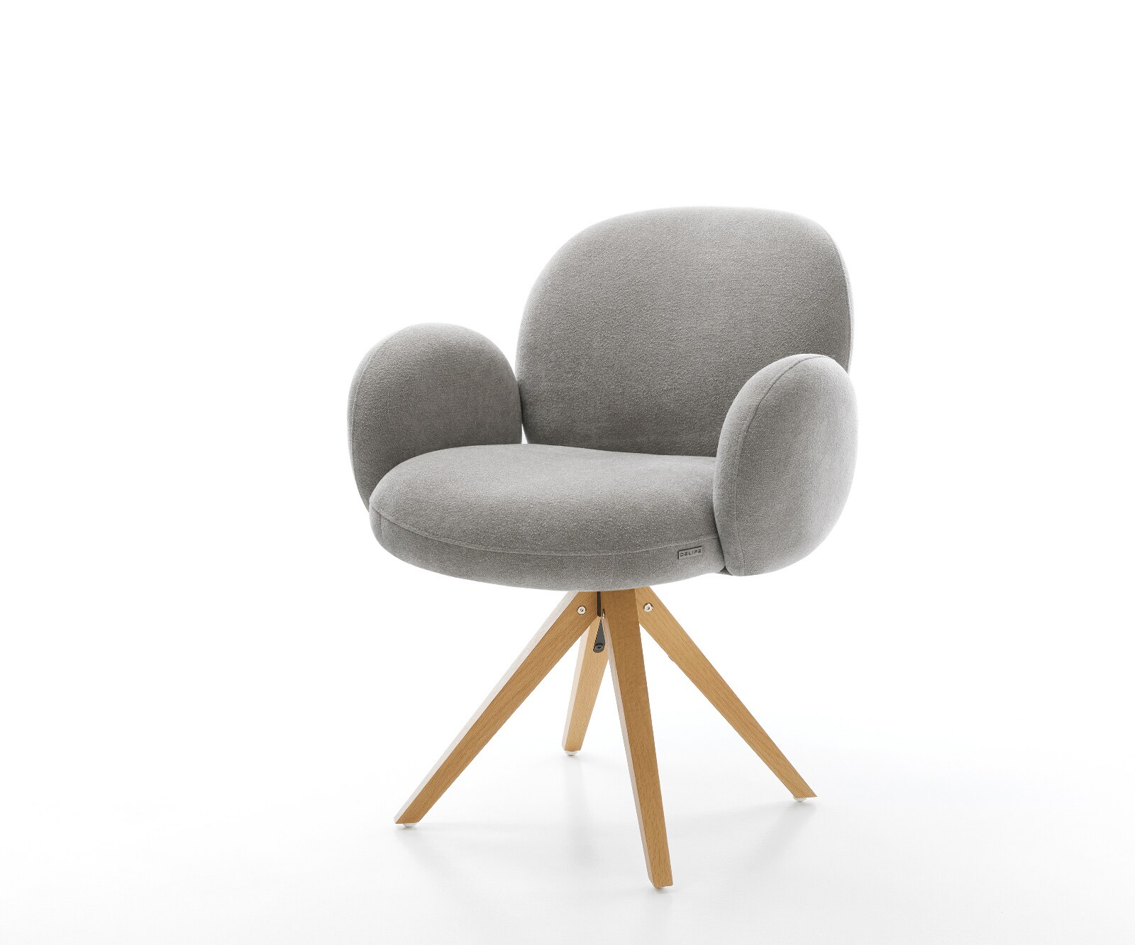 Drehstuhl Nube-Flex mit Armlehnen Strukturstoff Soft Grau Holzgestell kantig Natur 360° drehbar Taschenfederkern 1