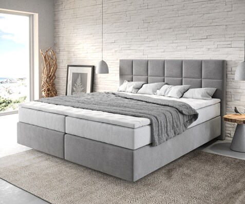 Boxspringbett Dream-Fine 180x200 cm Mikrofaser Grau mit TFK Matratze und Visco Topper