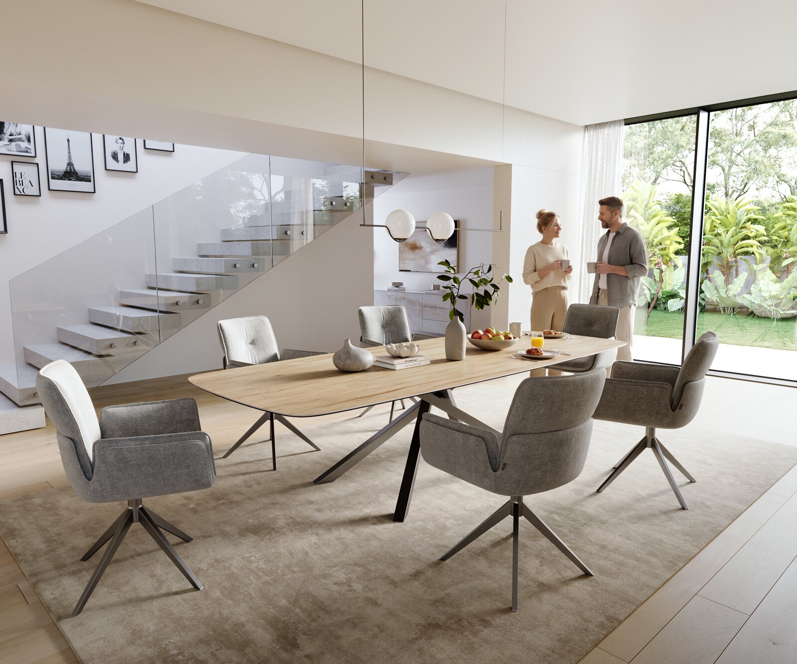 Esstisch Edge Boot 300x120 cm Keramik Laminam® Sabbia Eichefarbig Kreuzgestell Rechteck Edelstahl Graphit 5