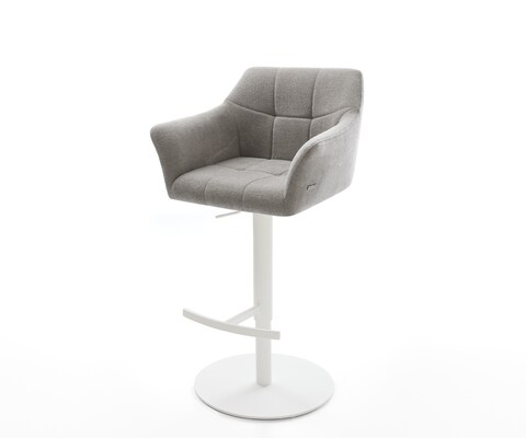 Chaise-de-bar Yulo-Flex Tissu structuré doux Gris Pied pivotant réglable en hauteur blanc Blanc