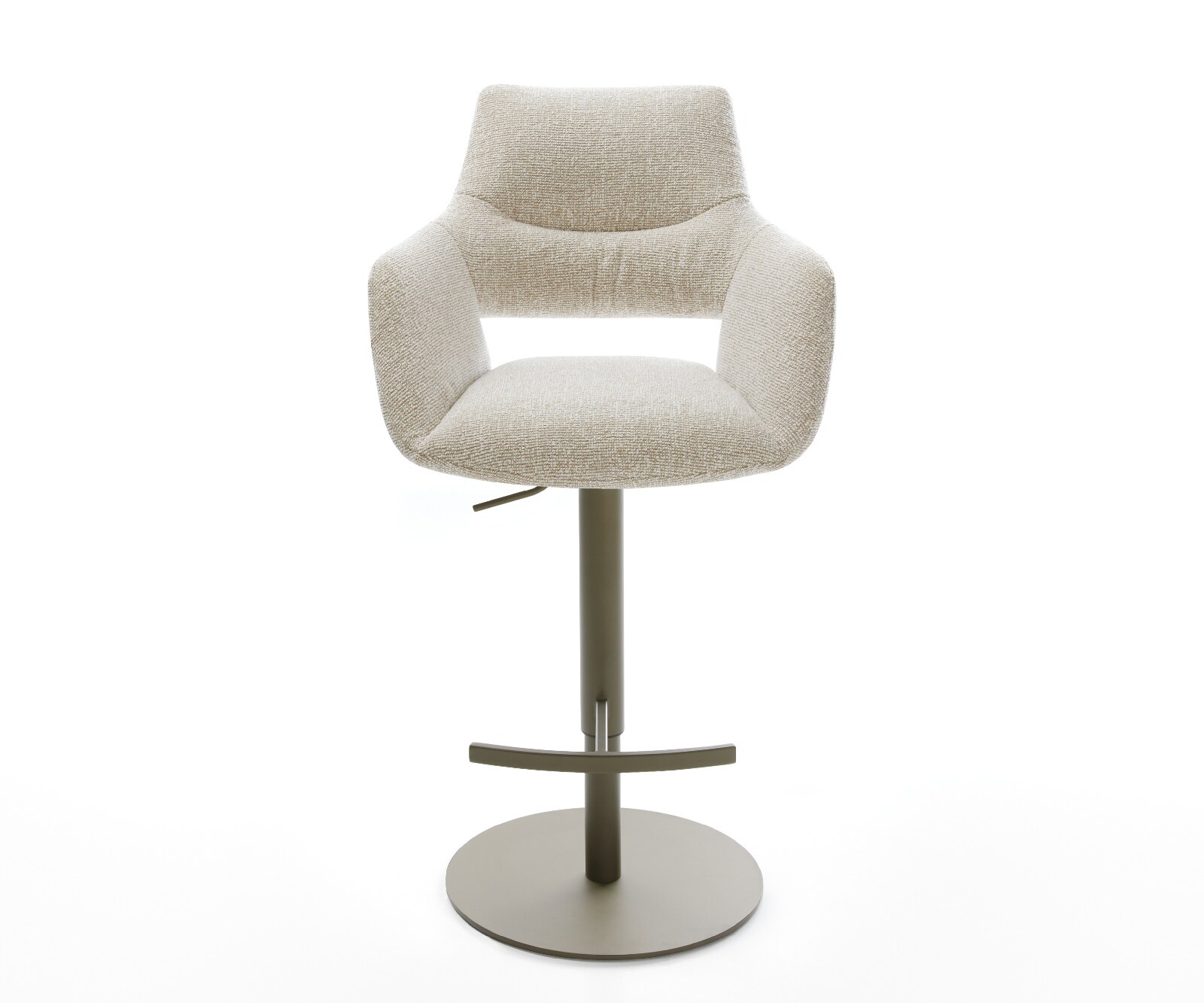 Chaise-de-bar Yago-Flex Tissu tissé doux Beige Pied pivotant réglable en hauteur couleur titane Couleur titane Ressort ensaché 2