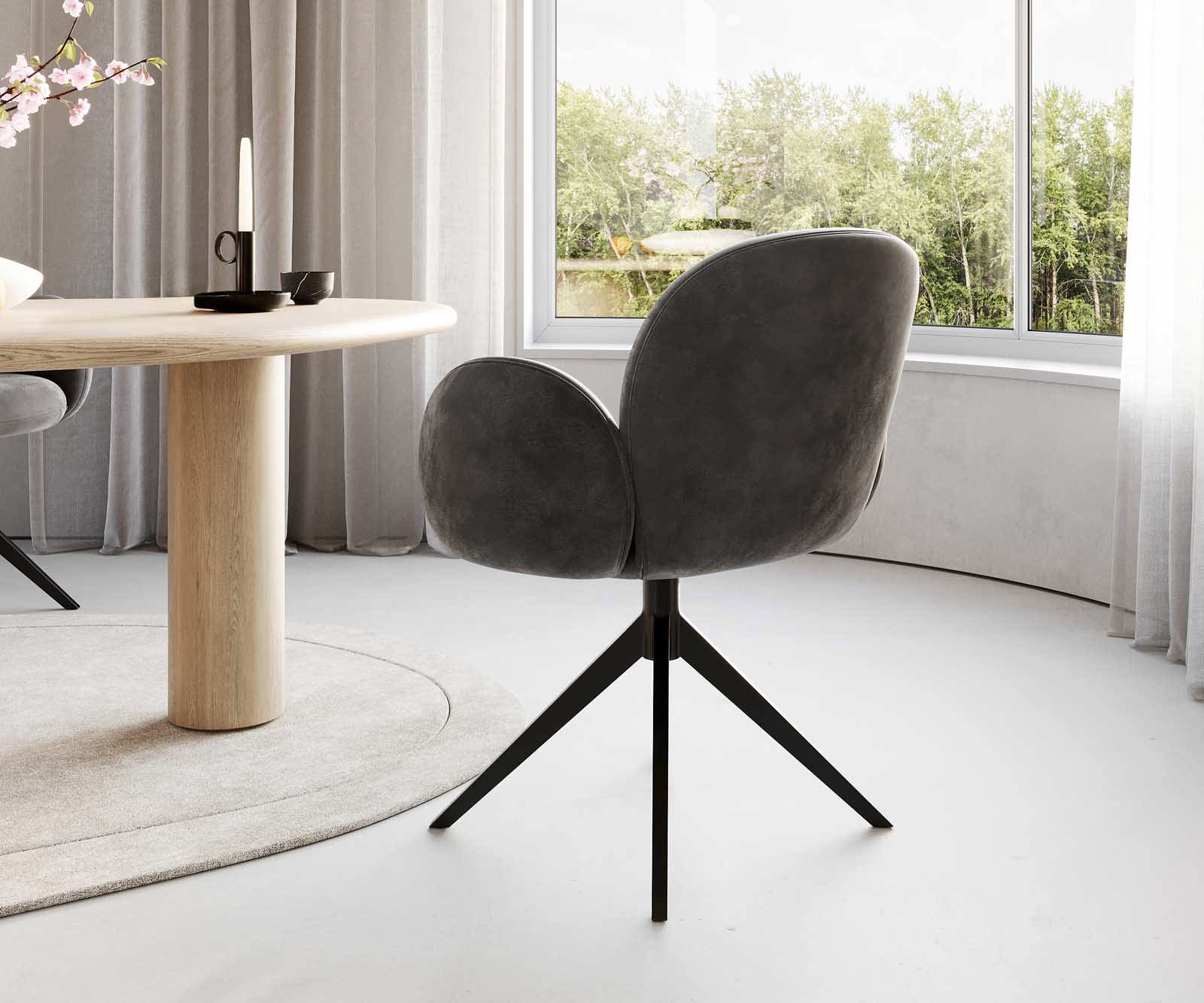 Drehstuhl Nube-Flex mit Armlehnen Mikrofaser Anthrazit Vintage Kreuzgestell breit Schwarz 360° drehbar Taschenfederkern 4