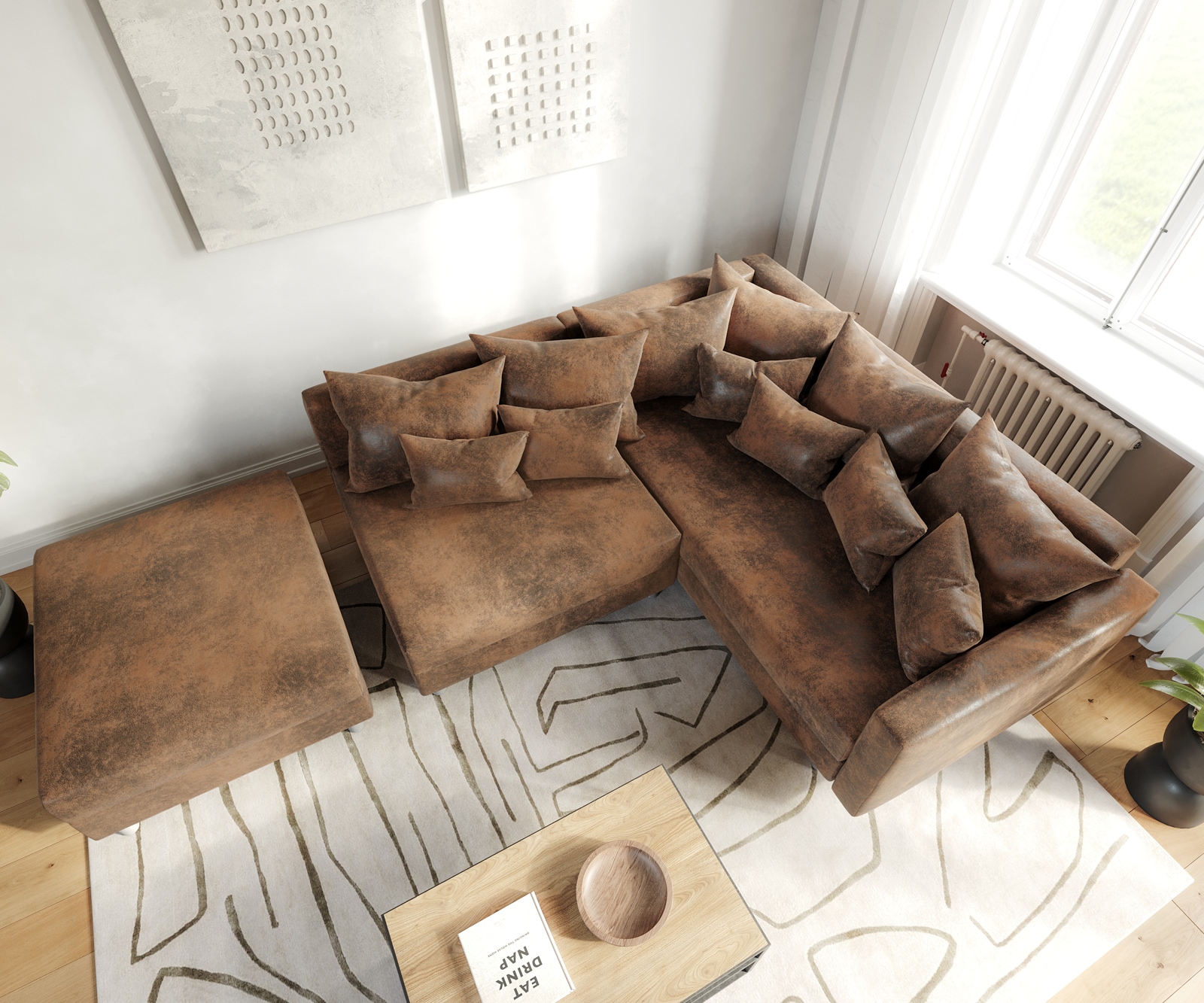 Ecksofa Clovis Braun Antik Optik modular Hocker Armlehne Ottomane Rechts 3 Ecksofa Clovis Braun Antik Optik modular Hocker Armlehne Ottomane Rechts 3