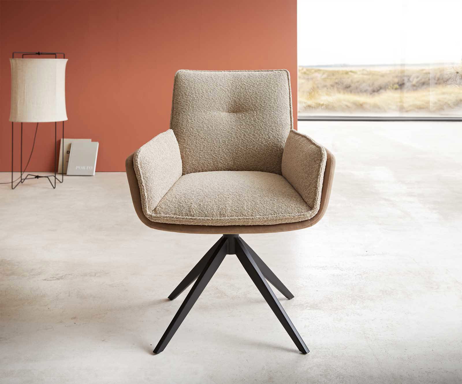 Chaise-pivotante Nela-Flex tissu mixte couleur boue pied croisé large noir pivotement sur 360° 1