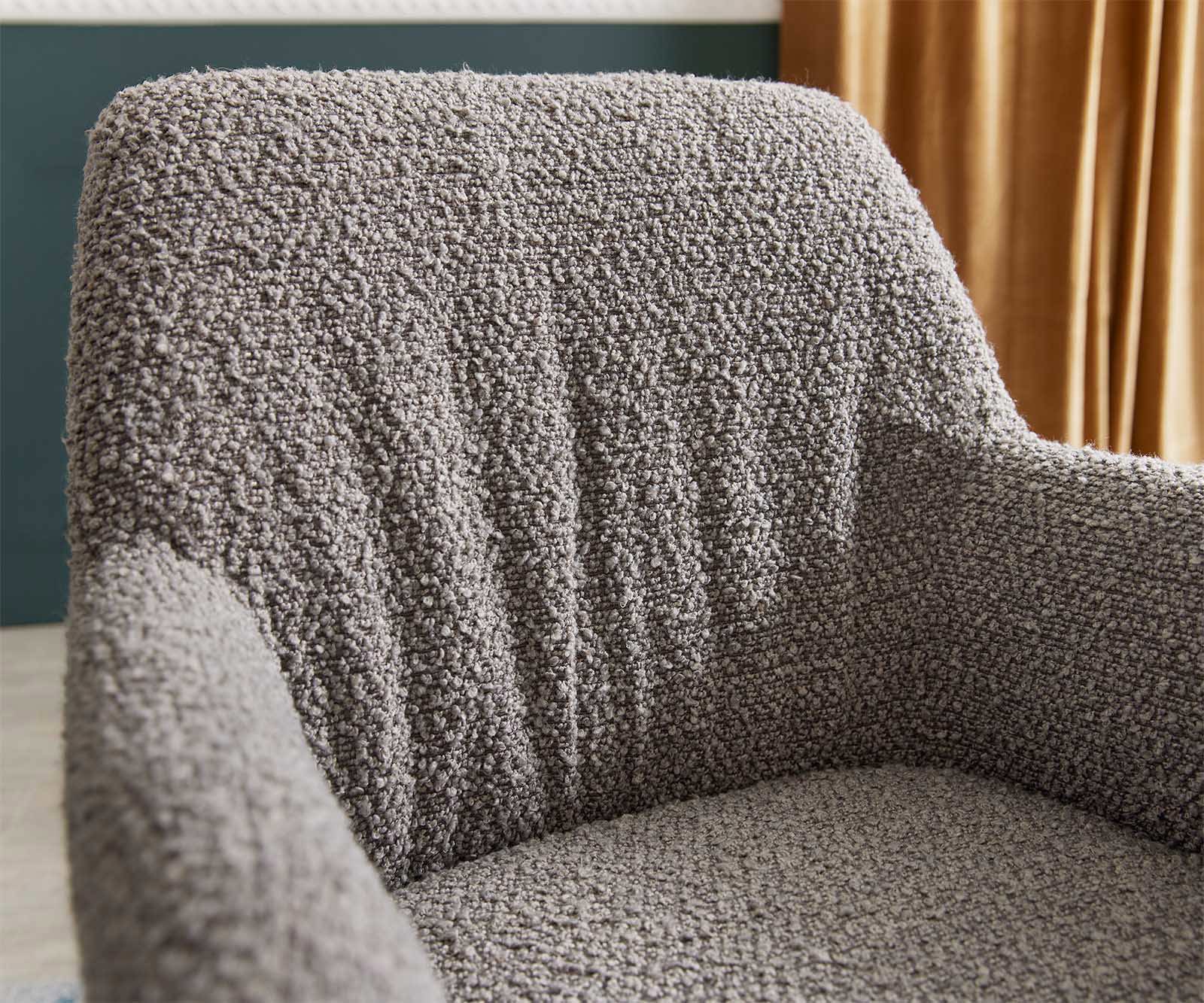 Chaise-pivotante Xana-Flex avec accoudoirs bouclé gris argenté pied croisé large acier inoxydable brossé pivotement sur 360° ressorts ensachés 3