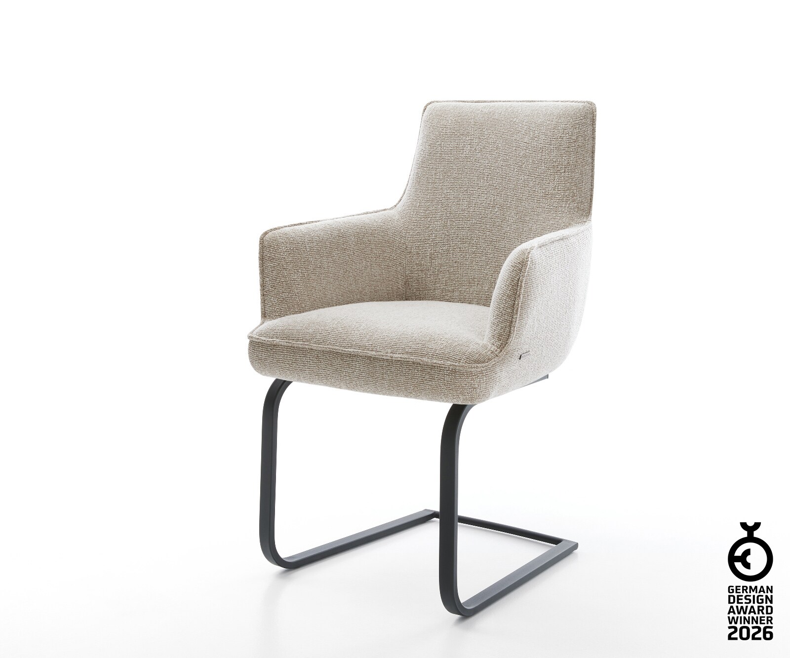 Freischwinger Heira-Flex mit Armlehnen Webstoff Soft Beige Freischwinger flach Schwarz Taschenfederkern