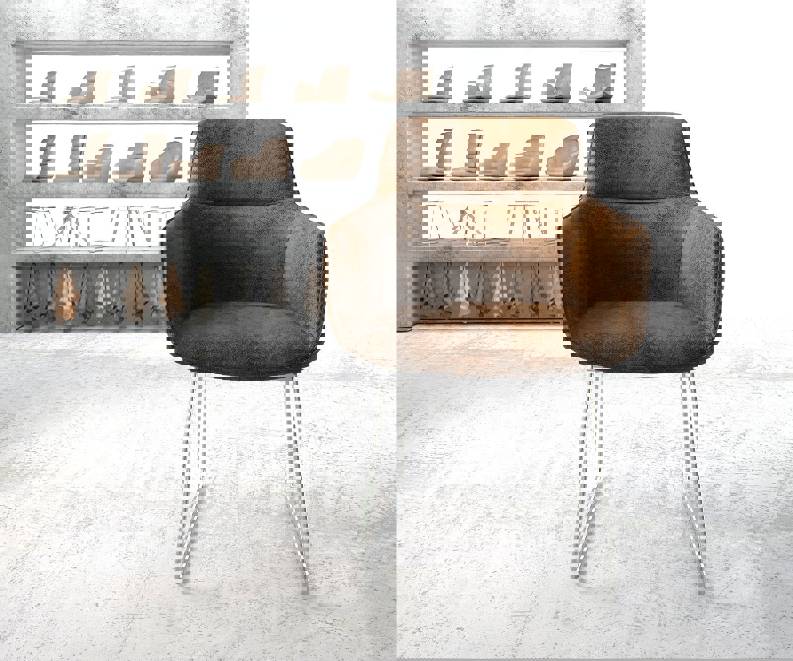 Fauteuil Pejo-Flex brun antique cadre patin acier inoxydable 1