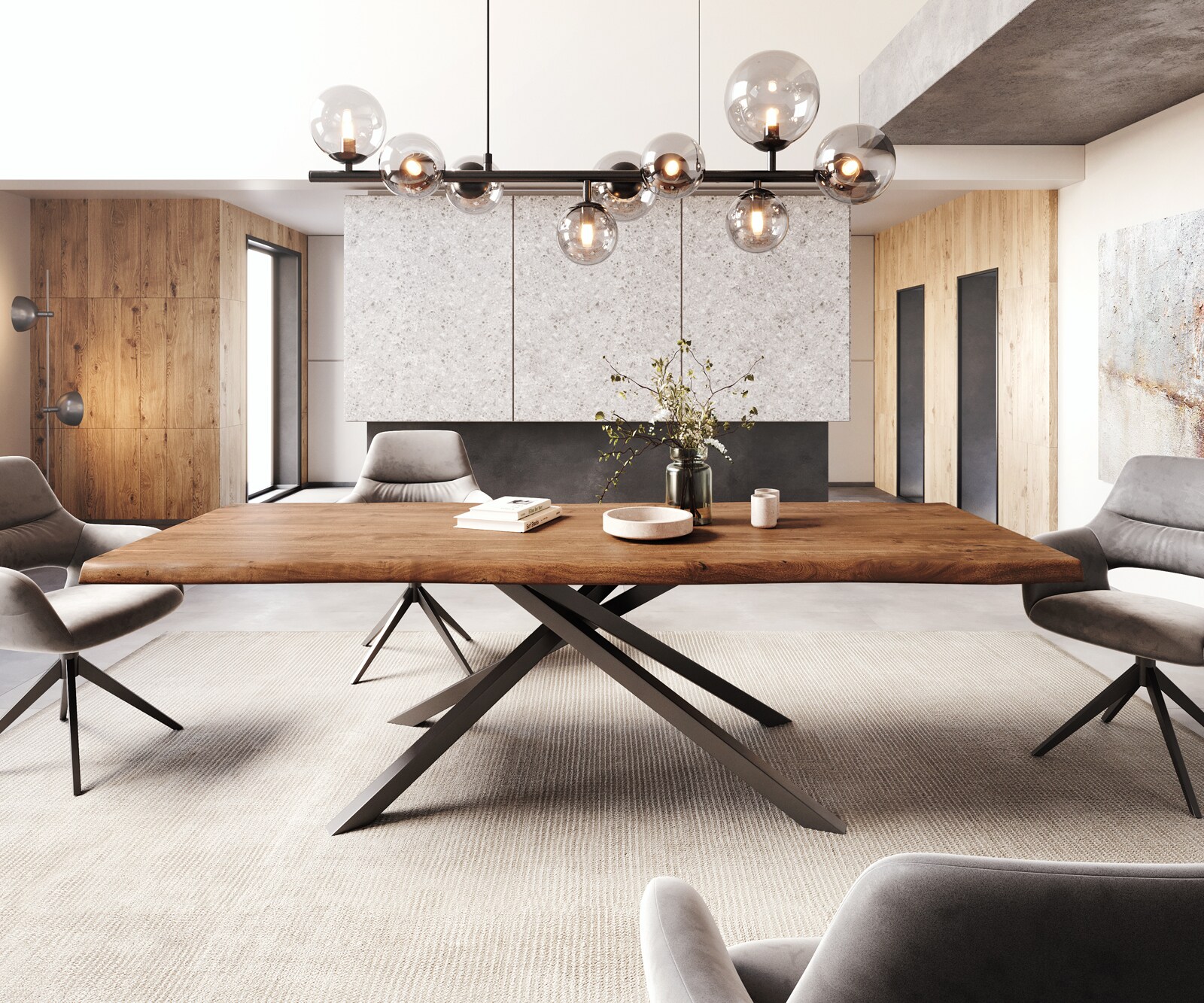 Esstisch Edge 260x100 XL Akazie Braun Kreuzgestell Rechteck Schwarz Live-Edge 2
