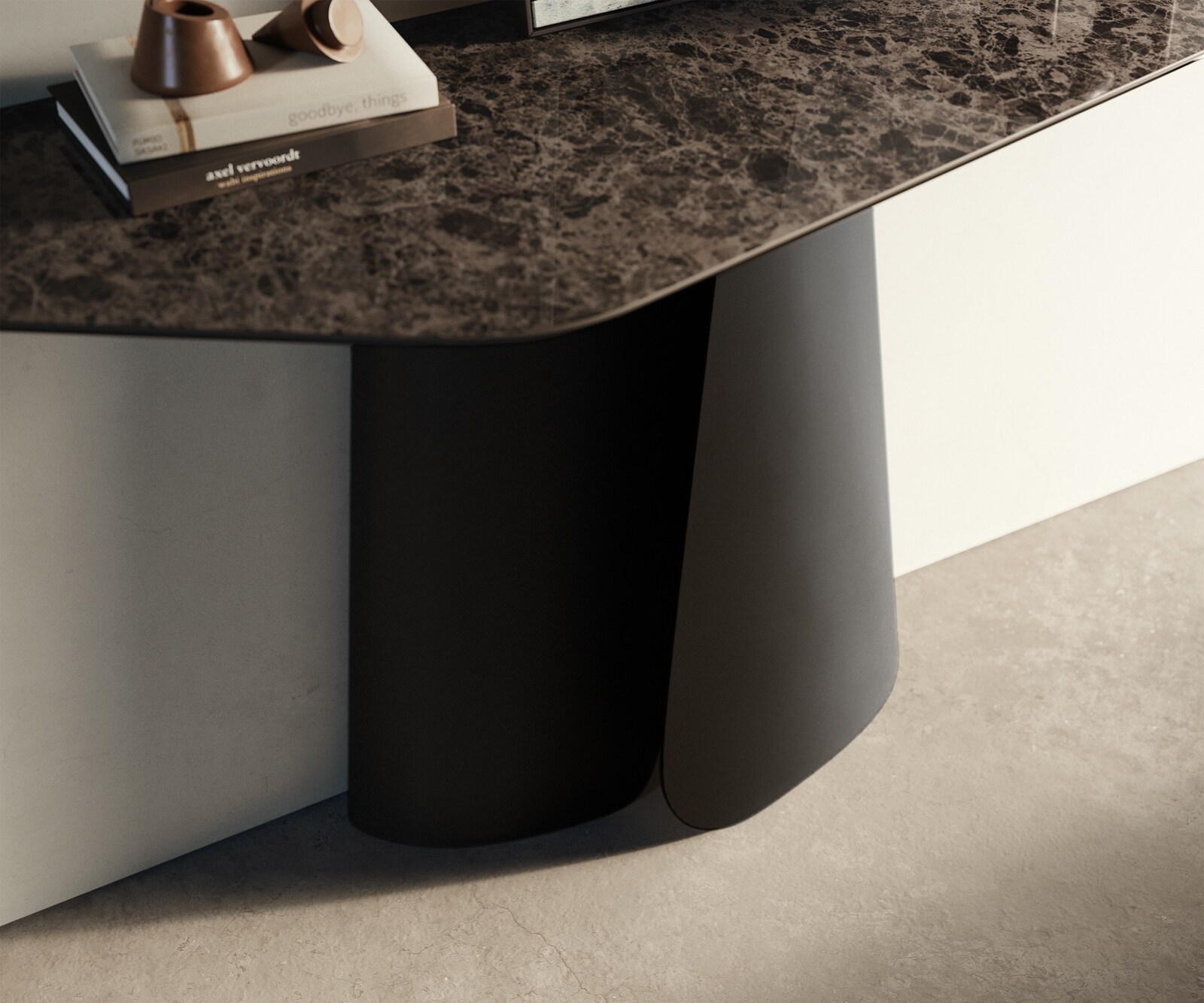 Console Edge Polygonal 140x50 cm Céramique Emperador Extra Lucidato Dunkelbraun Livos Métal Noir 6