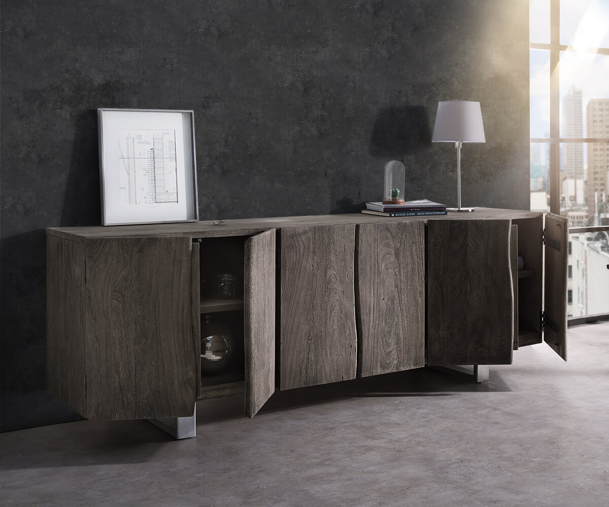 Sideboard Live-Edge 220 cm Akazie Platin massiv 6 Türen 1