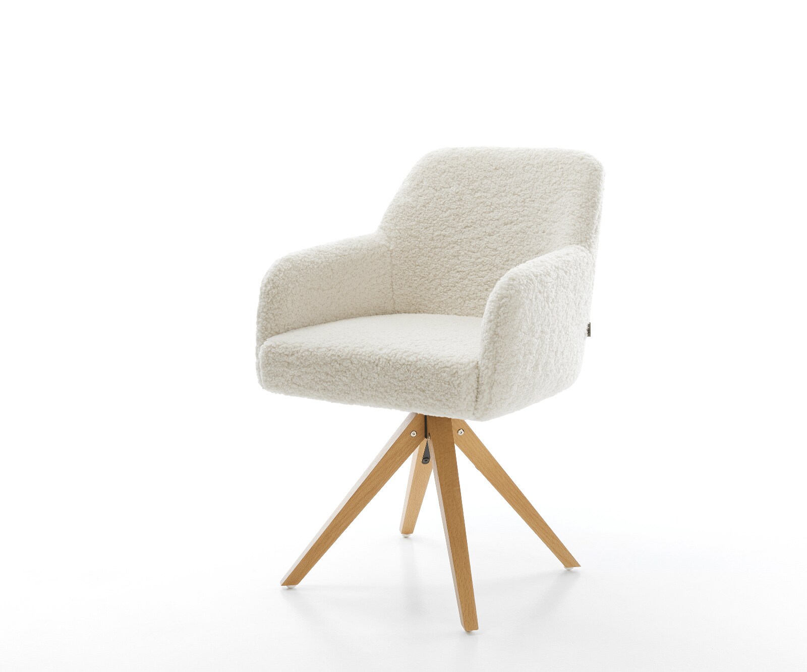 Drehstuhl Greg-Flex Teddystoff Beige Holzgestell kantig Natur 360° drehbar Taschenfederkern