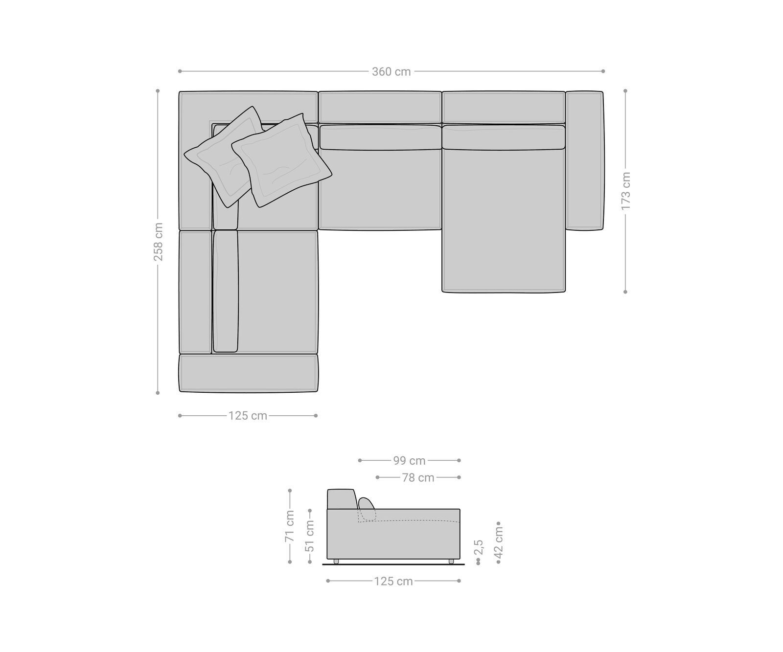 Wohnlandschaft Sirpio XL 360x260 cm Mikrofaser Grau Recamiere variabel 8
