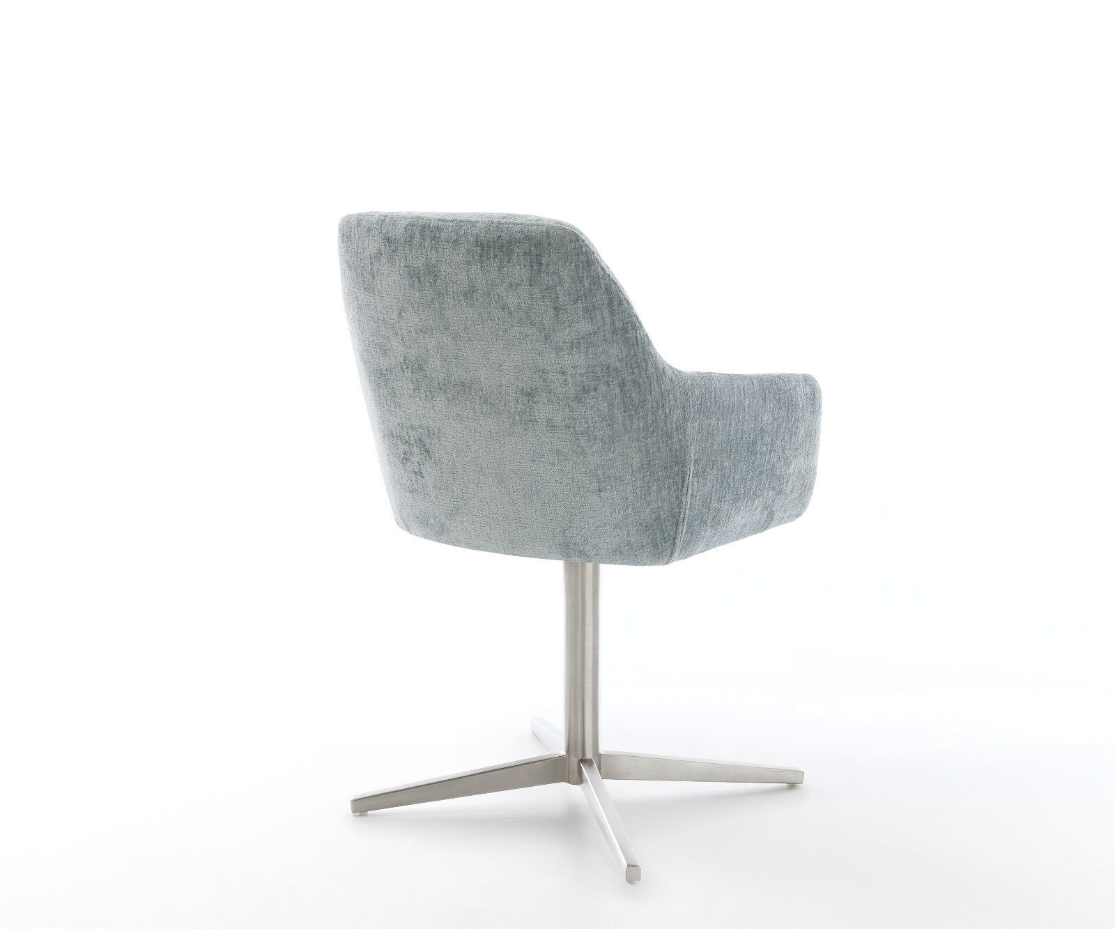 Chaise-pivotante Pejo-Flex chenille bleu pastel pied de chaise 4 branches acier inoxydable brossé pivotement sur 360° ressorts ensachés 4