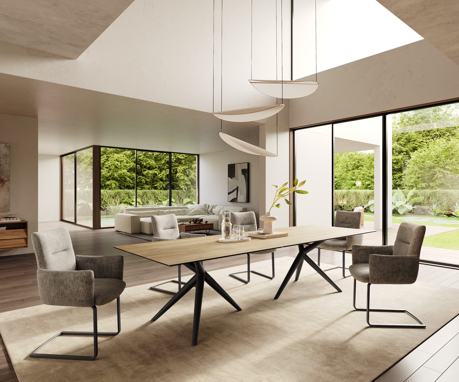Table à manger Edge 300x100 Céramique Laminam® Sabbia Couleur chêne Estelar rond Métal Noir 6