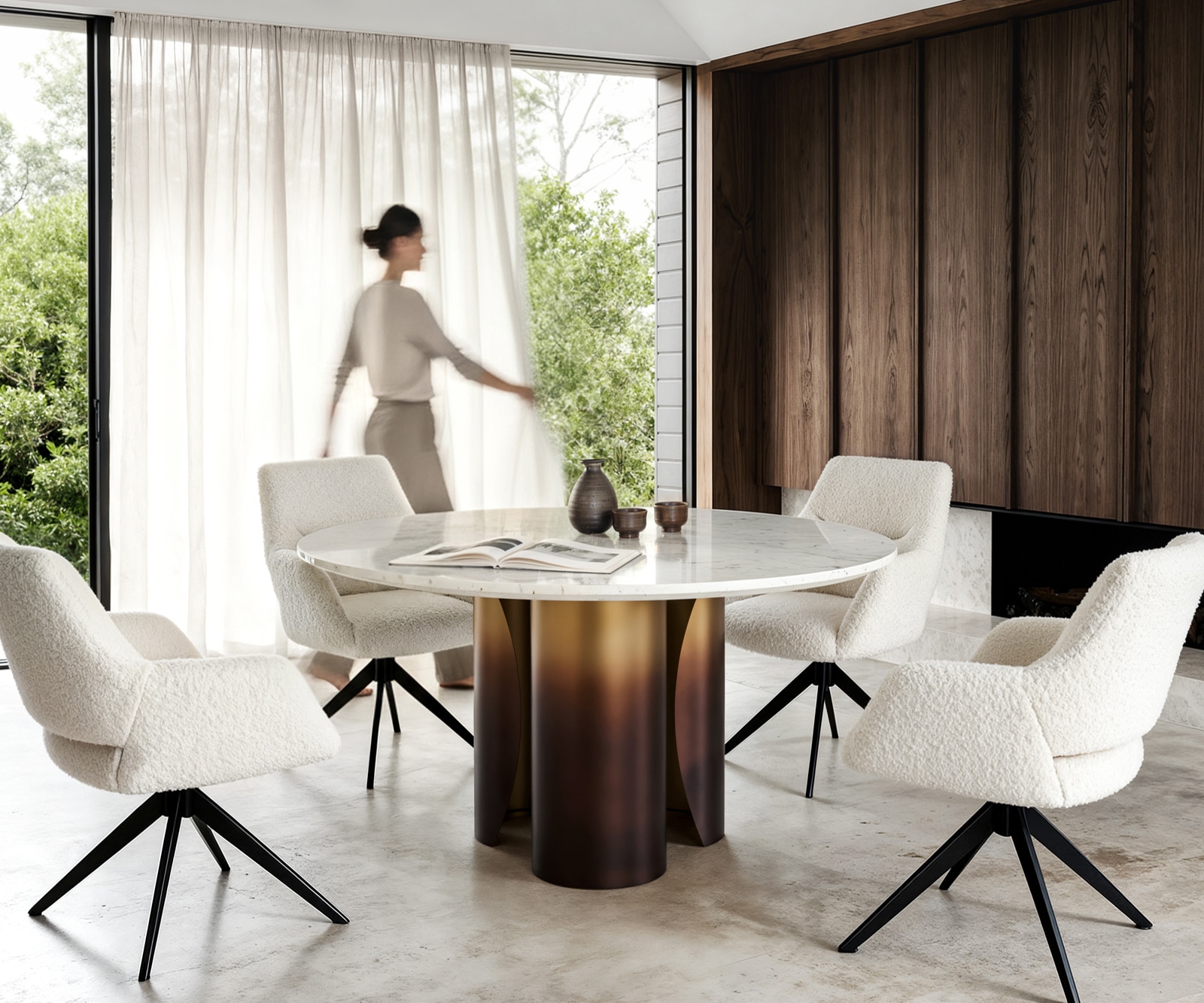 Esszimmertisch Adenza Rund Marmor Weiß 140x140 cm Metall Gold Ombre