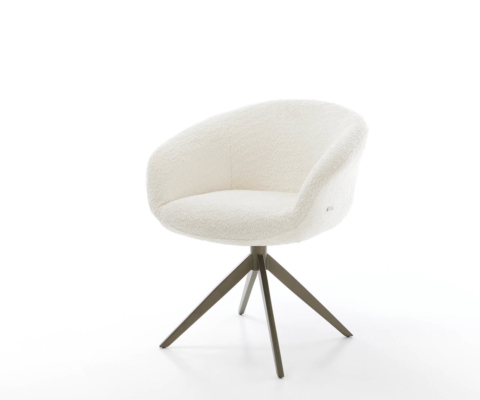 Chaise-pivotante Vinka-Flex avec accoudoirs bouclé blanc pied croisé large aspect titane pivotement sur 360° ressorts ensachés 1