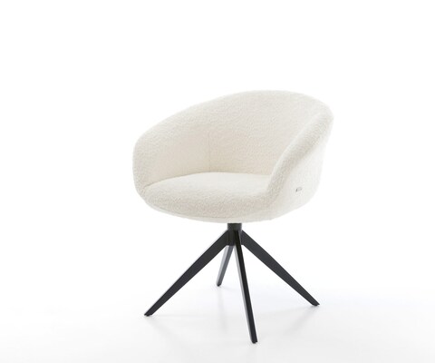 Chaise-pivotante Vinka-Flex bouclé blanc pied croisé large noir pivotement sur 360° fonction bascule ressorts ensachés