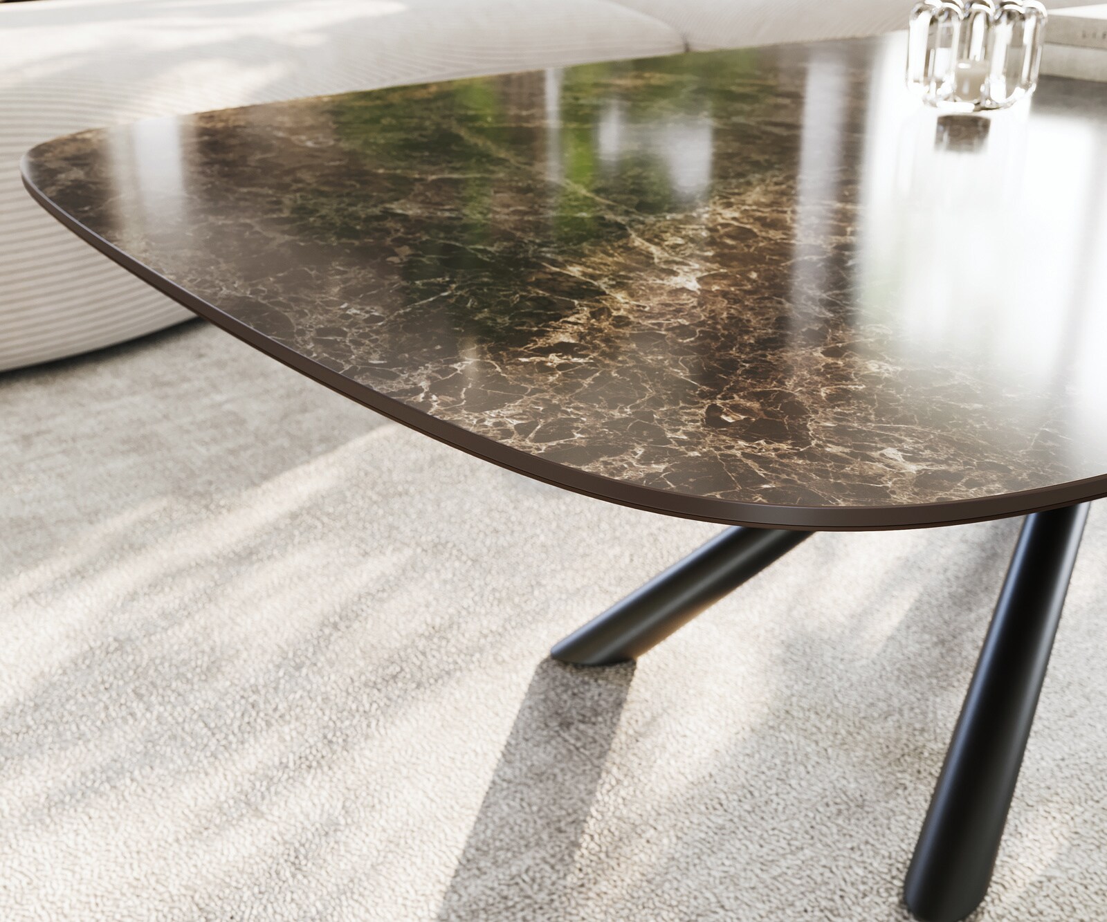 Table basse Edge Boot 140x80 cm céramique Laminam® Emperador Extra Lucidato brun foncé Sarity métal noir 6