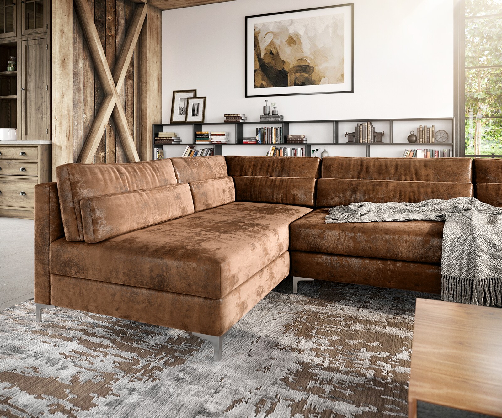 Wohnlandschaft Elio XL 400x185 cm Lederimitat Vintage Braun Antik 5