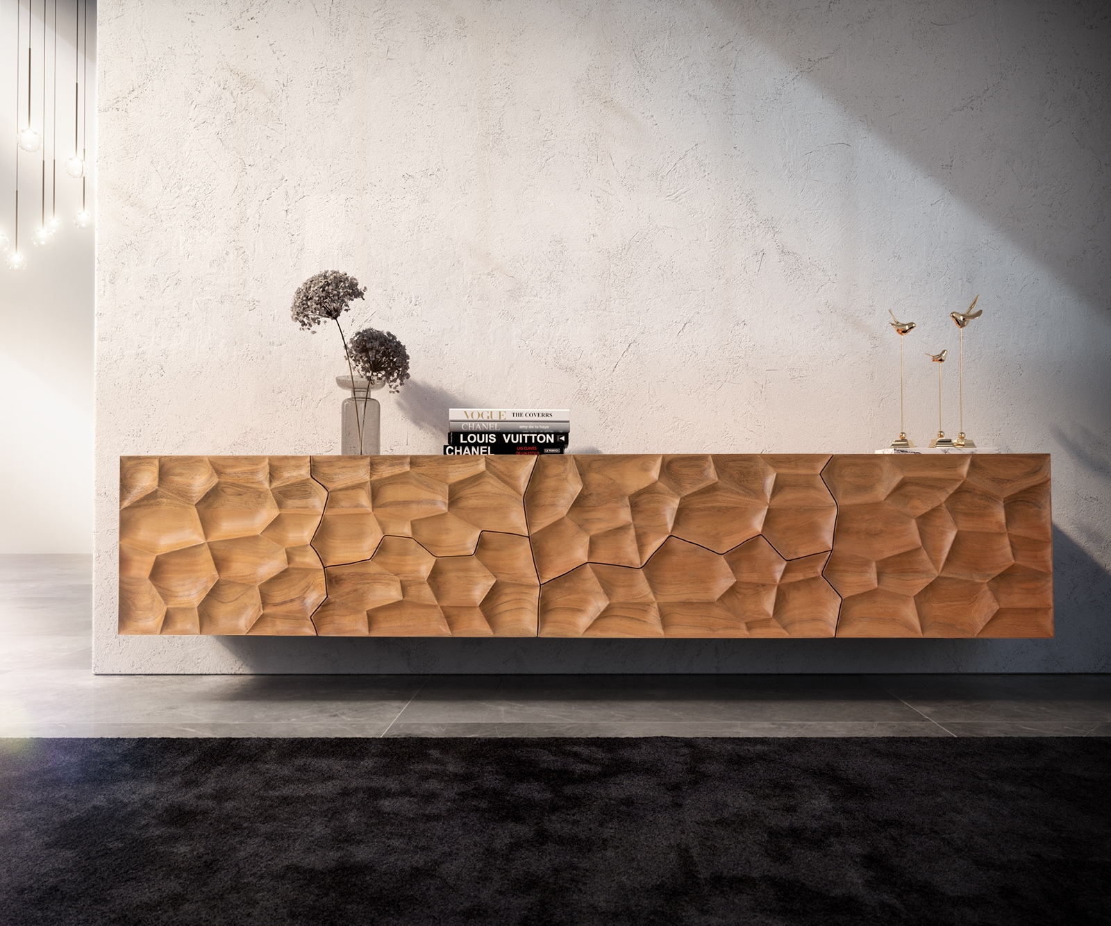 Lowboard Solu 220 cm Akazie Natur 2 Türen 4 Schübe schwebend 3D-Front 1 Lowboard Solu 220 cm Akazie Natur 2 Türen 4 Schübe schwebend 3D-Front 1